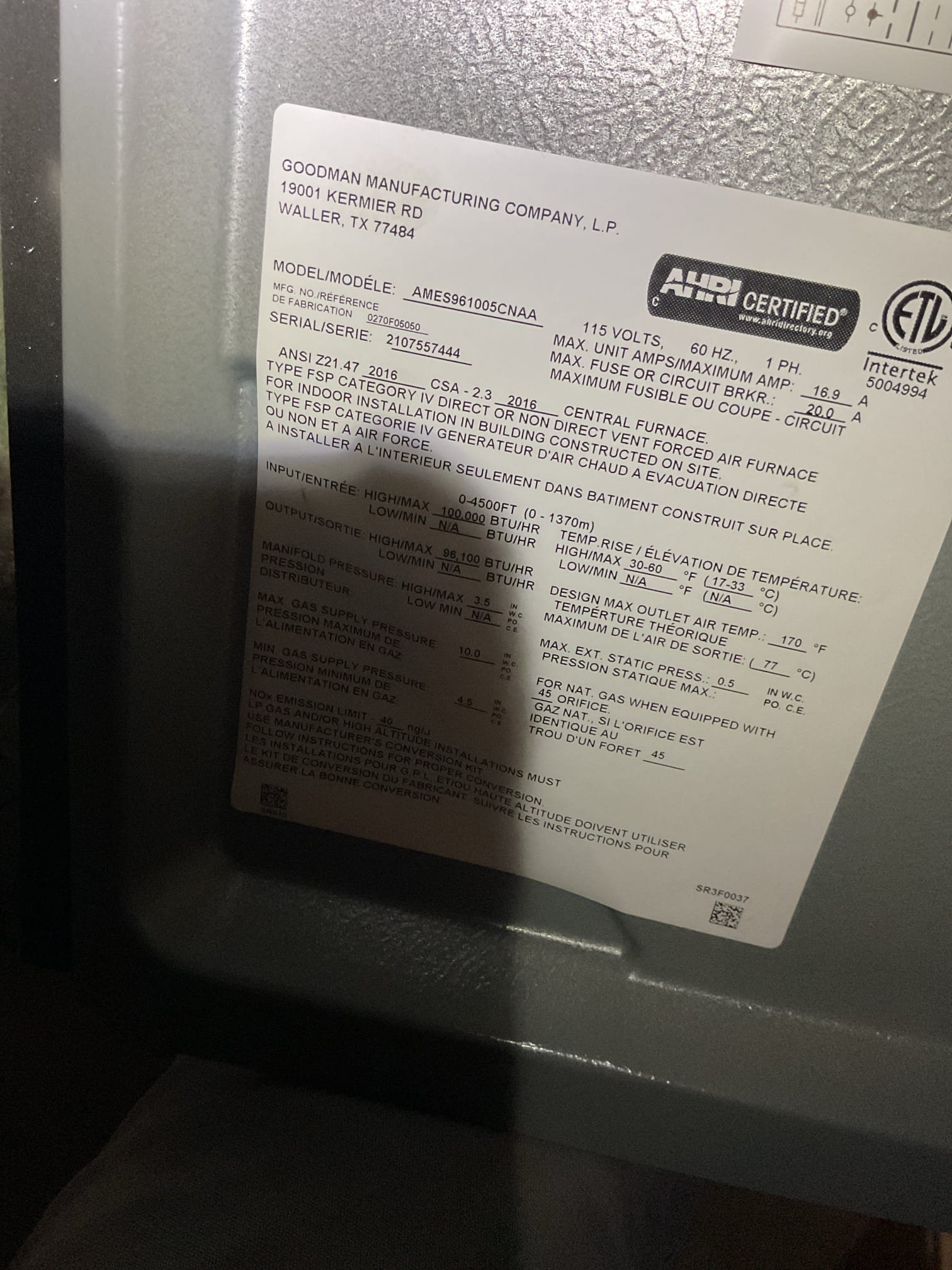 Luis 12-30-25 perform propane gas heat tuneup on a Amana 90% 80000 gas BTU heater,  clean flame sensor and burners check manifold propane pressure perform combustion test check supply return return temperatures, check safeties ok check reversing valve operation ok heat pump mode ok replace air filter. Cycle gas heater and perform combustion test ok. I presented estimate to replace burners with stainless steel I also provided estimate to add whole house humidifier. Customer approved humidifier estimate. And paid 50% for deposit. Office to follow up with customer. 