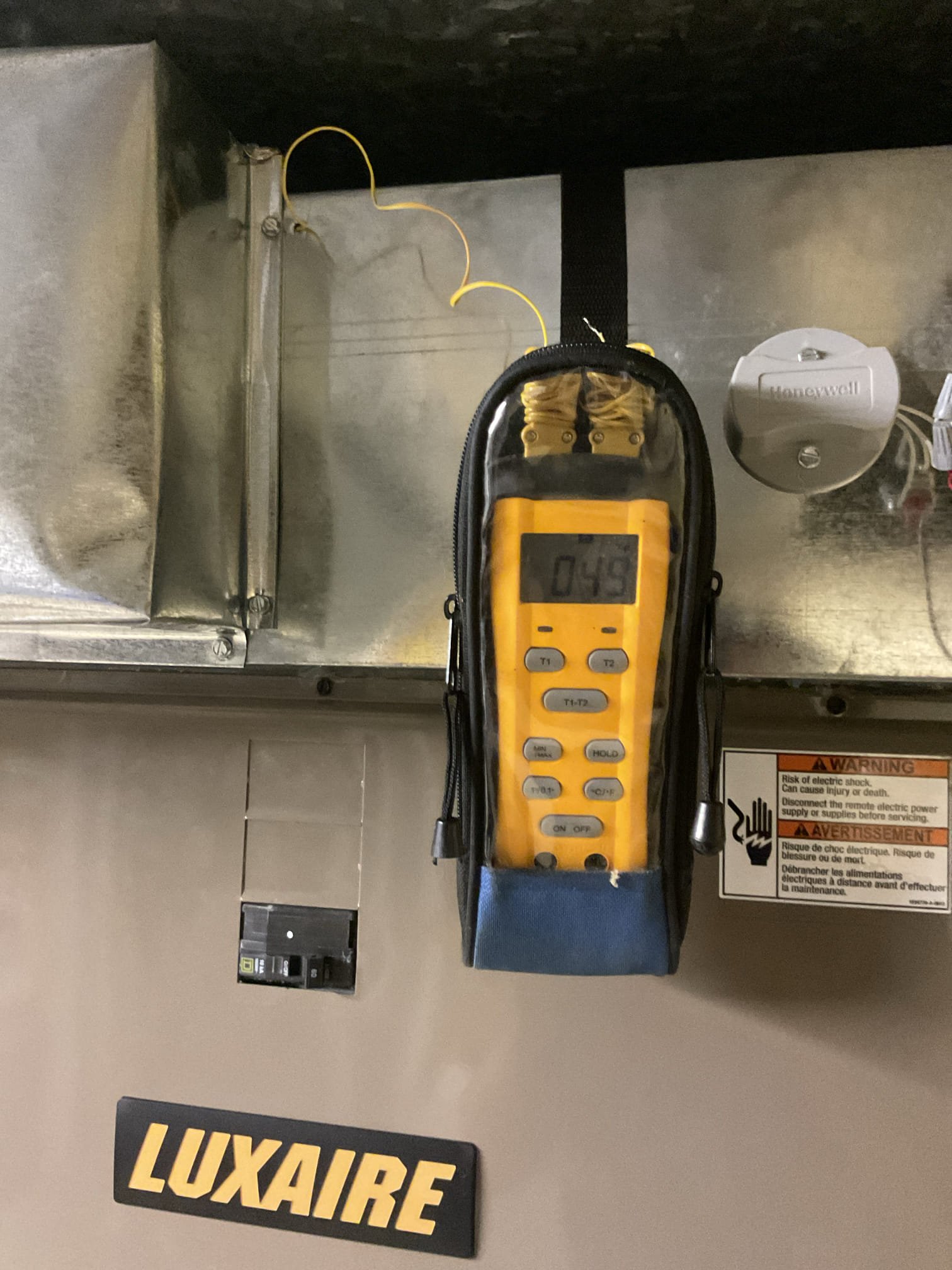Completed AC tune up for 3 Ton Luxaire heat pump system.
Equipment dates to 2017, 9 years old. 2 zones 1st and second floor) 

Filter ok Aprilaire 413 (homeowner buys them) 
Indoor and outdoor coils in good condition 
Inspected wiring, controls, electric motors and components; left estimate for surge protector for outdoor equipment circuit, indoor blower motor has surge protector (Installed last July)
Measured temperature split and static pressure 
Inspected drains; cleared trap at cleanout and union,  tested pump; added treatment tabs to drain pan. Recommend and provided estimate for drain pan overfill protection switch. 
Checked integrity of compressor motor (mega ohm test)

Assessed refrigerant charge checked pressures. 5° SC 7.5°SH Good, 

There is a dual Honeywell UV system. Bulbs should be replaced for optimum performance. Last replaced 2/20/24. They are 1 year bulbs according to Honeywell website. 

AC system operating well at this time. 