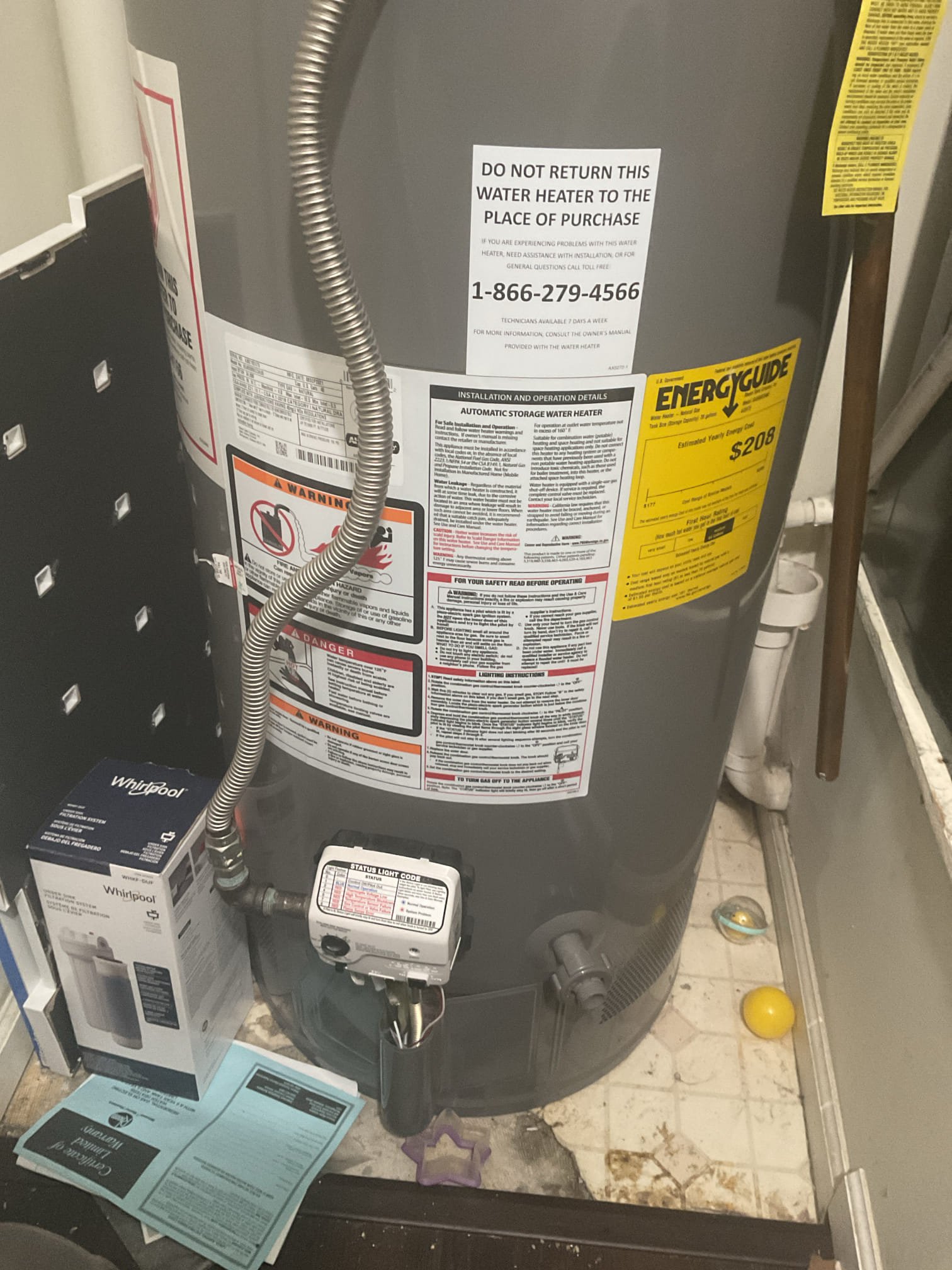 6/2/26. Performed water heater service on 2021 40 gallon Rheem natural gas atmospheric water heaters. Talked to tennet about pilot light going out on water heater. This issue only occurred once and has not re occurred. There is a possibility it was just a downdraft down the chimney as to why this happened, hard to say at this time. Drained sediment from bottom of water heater. Checked water pressure, temperature. Inspected burner. Provided estimate to install WiFi leak detection sensor, since there is nothing in place. Also got tennet to move plastic bag and items near hot exhaust pipe on top of water heater. Water heater is working properly at time of service. 
