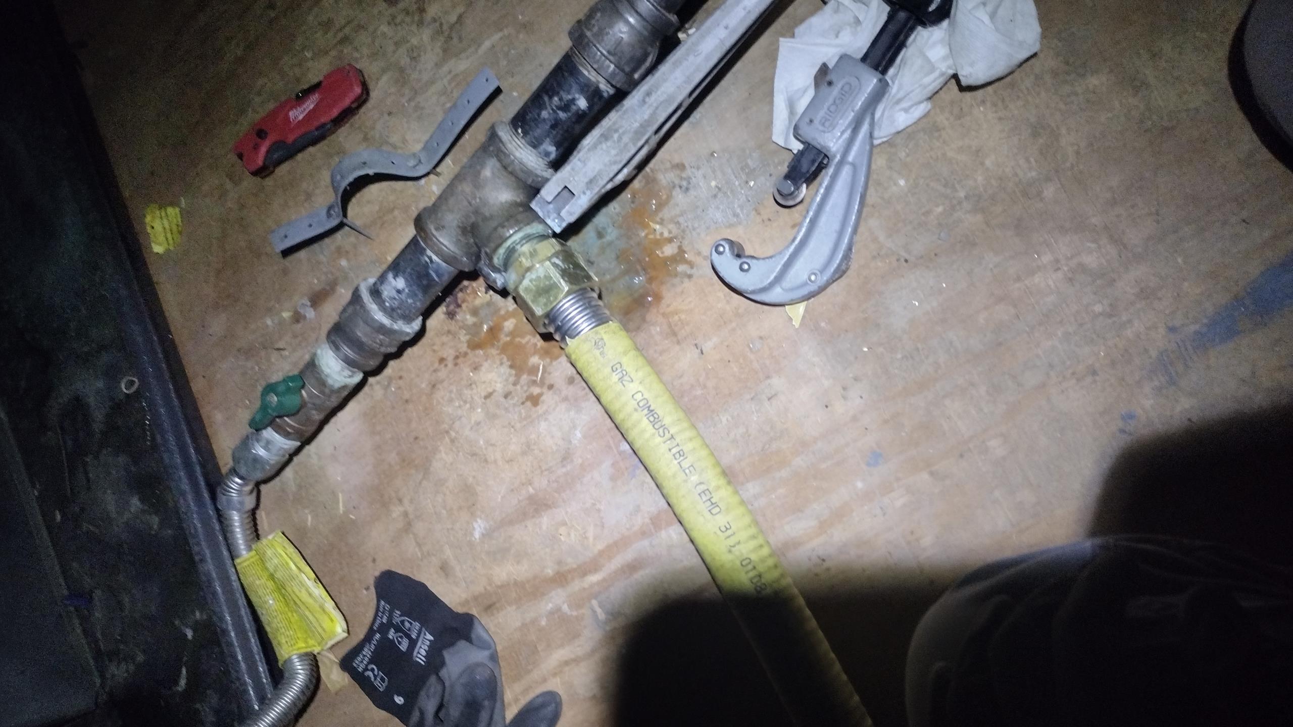 Luis 6-3-26 
Return visit to replace breakers for the units we installed over the winter. Took out 40 amp double pole and installed 30 amp double pole to match unit electrical rating. During same visit repair gas leak at one of the 1 in track pipe, cut flare and reflare pipe check connection ok no leaks showing. No charge for breakers replacement, 

Gas leak repair non related to installation (billable) 
Replacement of 1 in gastite connector for main line gas line feeding unit #3 and chapel 2 