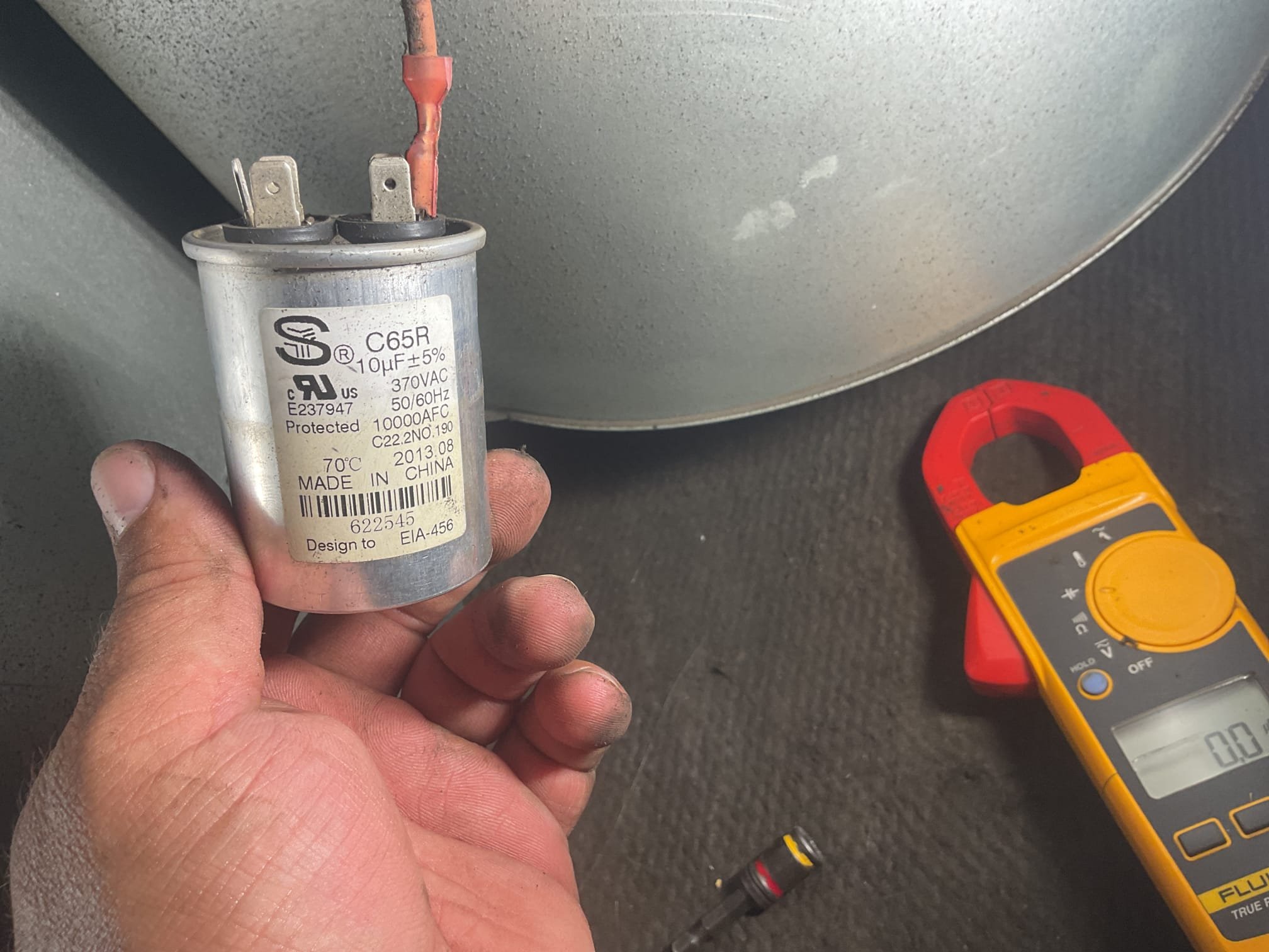 6/3/26. Fully assessed no cooling situation on 2014 Nordyne a/c system located in the attic. Gave system a call for cooling, everything came on. Had a 19 degree split at indoor coil. 410a refrigerant pressures are 309/119 with 10 subcooling. Talked to arty about he situation. He did add 410a refrigerant to the system so it is a leaker he is aware of that. Found both inside blower capacitor weak and 50/7.5 duel capacitor at outdoor unit. Arty agreed to replace both. Installed and tested operation. System is 12 years old and is recommended to start think about replacement. A/c is working at time of service. 