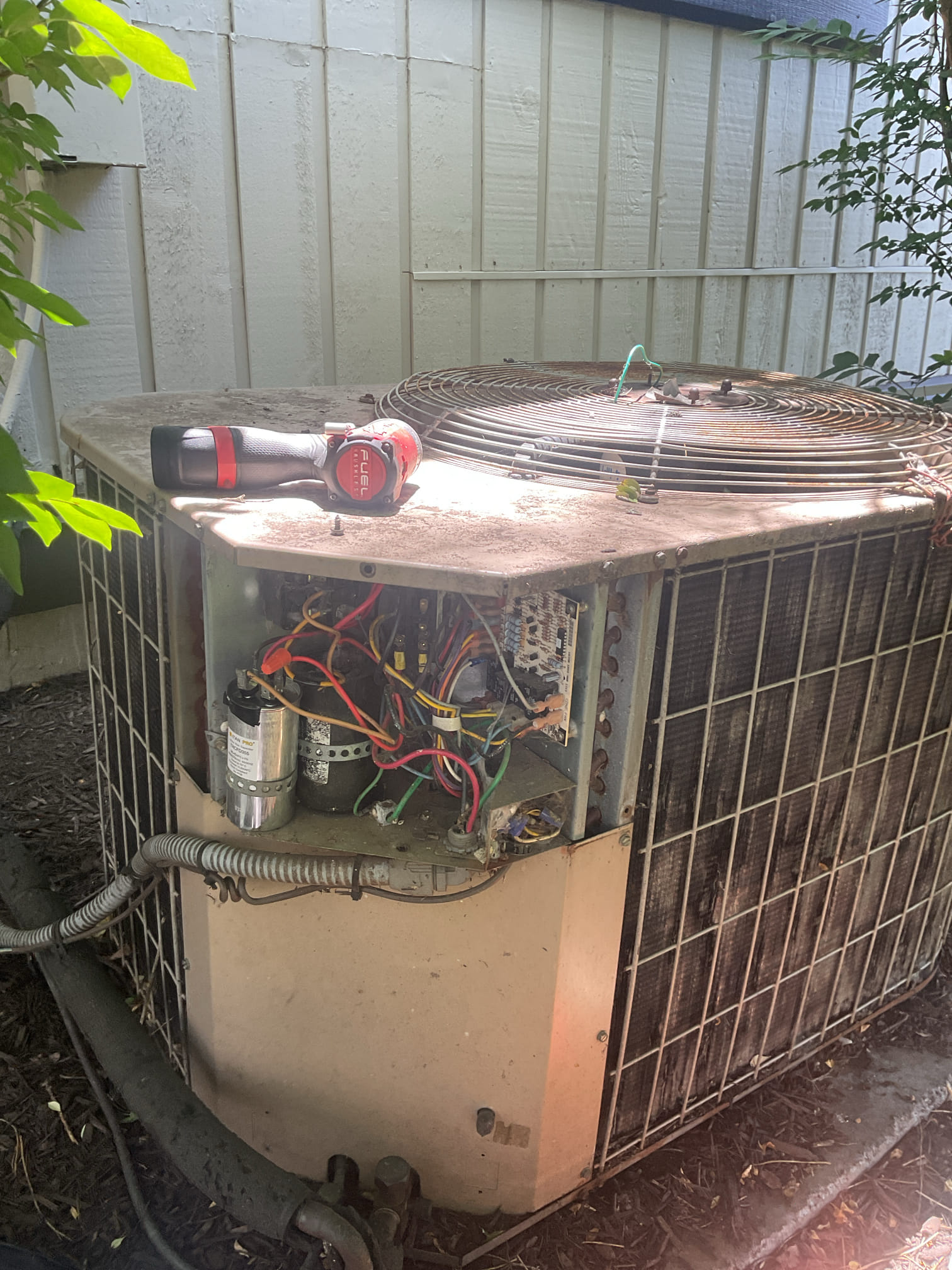 6/4/26. Fully assessed no cooling situation on 28 year old York heat pump system. Gave system a call for cooling. Went outside to outside unit and found compressor kicking on and not sounding very good, but condenser fan motor was not running at all. Tested capacitor and found it to be good, fan motor has failed. Priced out fan motor but highly recommended replacement of system. Customer discussed options with Bob and decided to go with replacement. 


