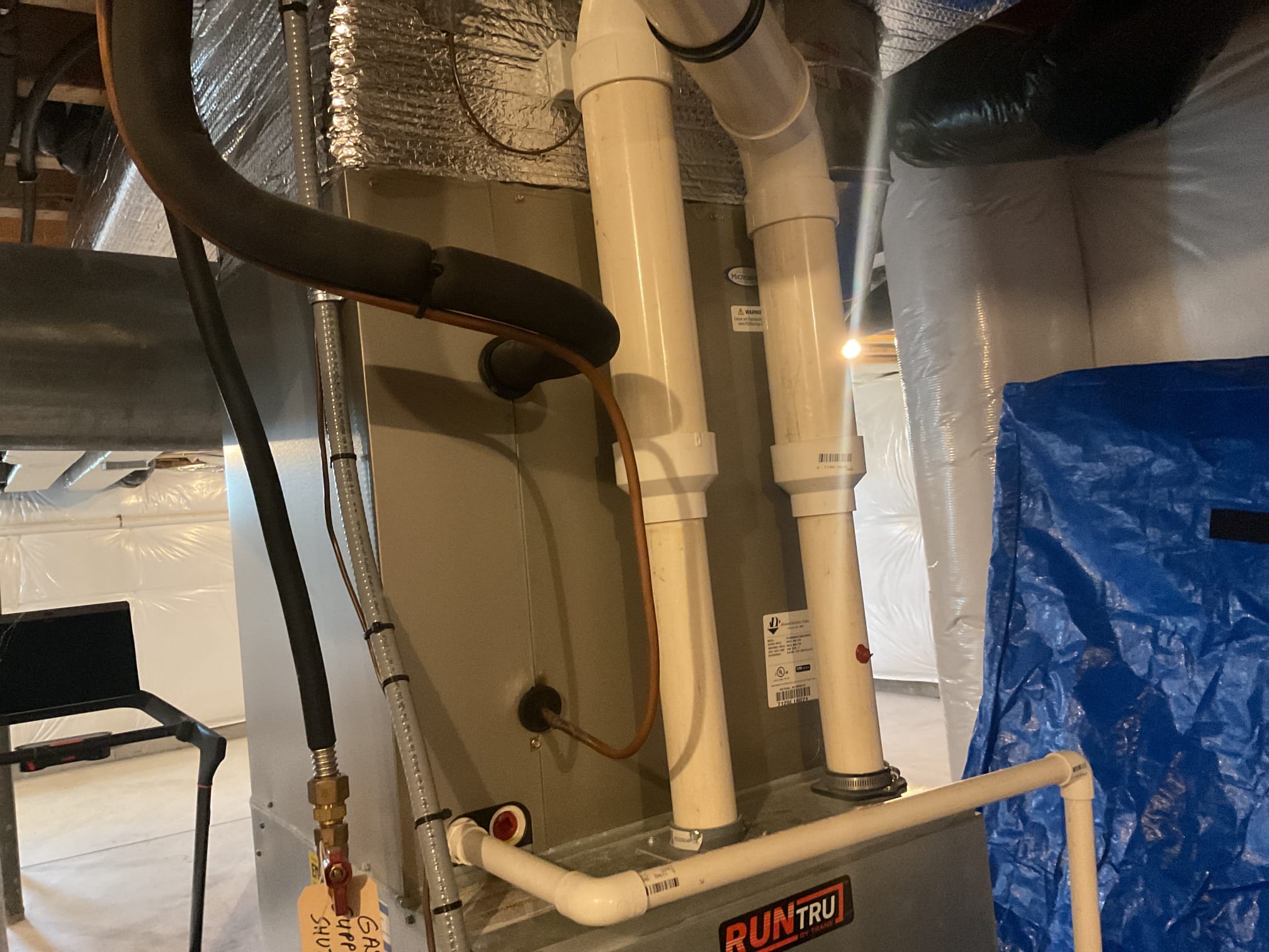 6/5/26. Performed precision a/c tune up on 2020 trane run tru a/c. Aprilaire 213 air filter is ok. Checked all electrical connections and components. Checked temperature split. Recommended installing an eztrap and surge protector, installed and tested operation. Tested outdoor capacitor. Checked refrigerant pressures and temperatures. A/c is working properly at time of service. 