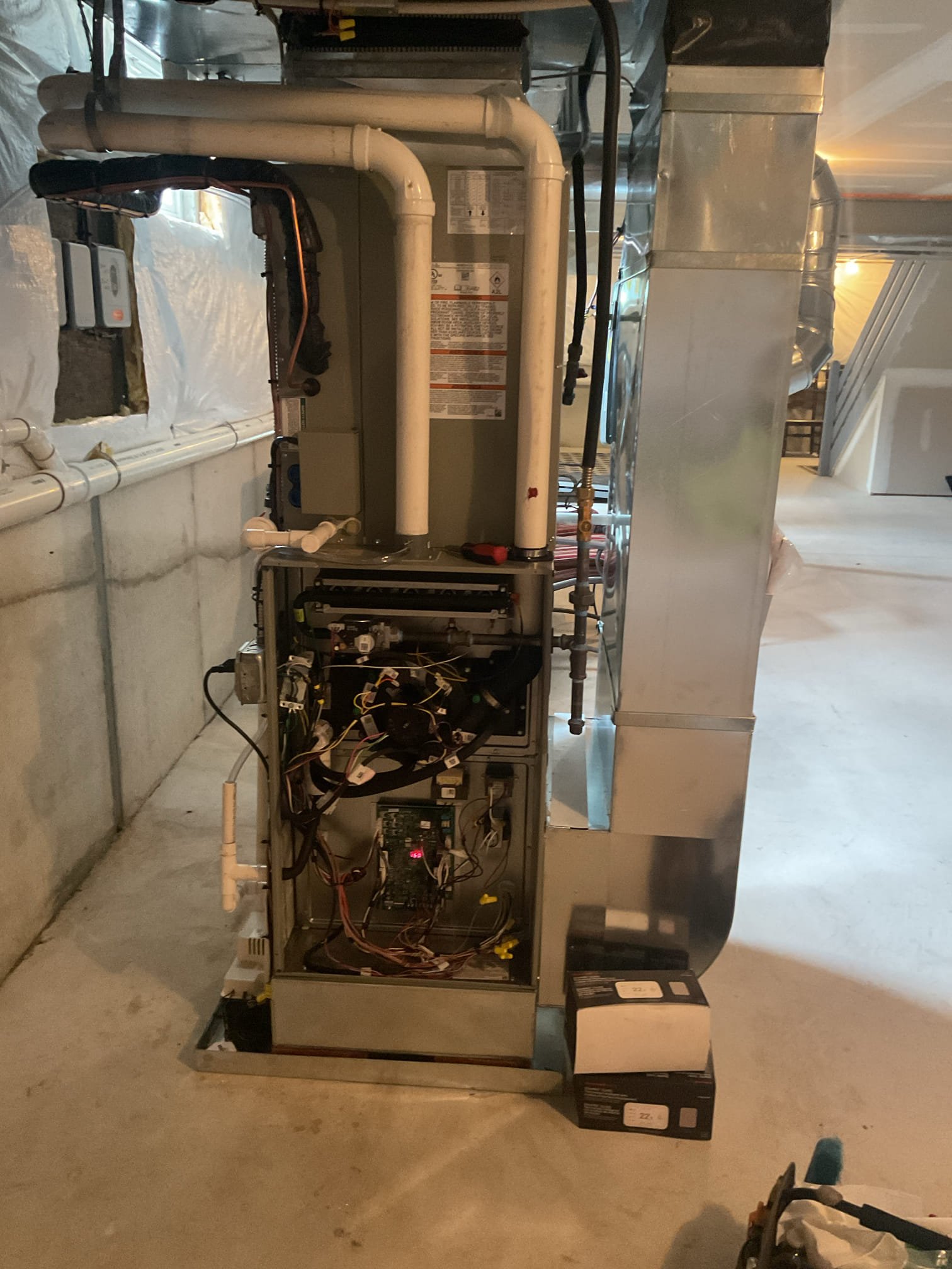 I arrived to the customers home to perform a Q.A. Inspection on there new 2 stage Trane 95% gas furnace and a/c system.  I started with checking the air filter , the filter size is a 16x25x1. I checked the overall neatness and performance of the newly installed system. I checked over all system accessories. I checked all my electrical connections and voltages. I inspected the burners , flame sensor and the igniter. I water tested all tubing and hoses. I inspected the exhaust and fresh air pipe for restrictions and bellies. I inspected the inducer and the blower motor operation. I checked and tested for combustion and temp splits. I looked at the overall install of the outdoor a/c. I checked the system level and the level of the disconnect. Made sure all penetrations were sealed. Checked the electrical connections and checked for caps. Everything is in good working order
