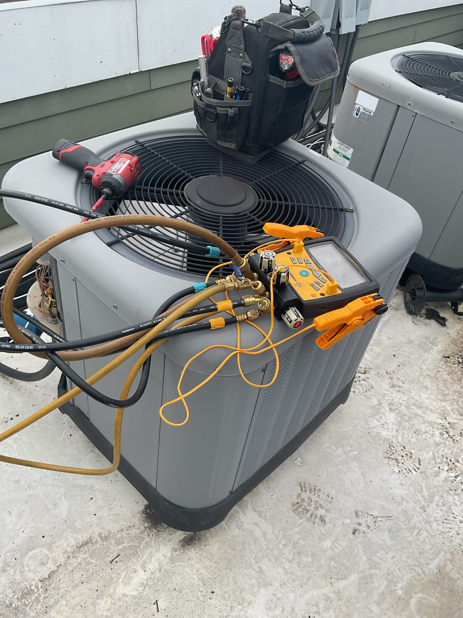 6/8/26. Fully assessed no cooling situation on 2016 Rudd heat pump system. Found 3amp fuse blown. Went up on roof to outside heat pump and Ohmed out contacter it tested at 1 ohm, should be 14 ohms. Also smelled burnt. Replaced contactor and tested operation. 410a refrigerant pressures are 332/127 with 12 subcooling. Checked temperature split it was 18 degrees. Heat pump is working properly at time of service, 
