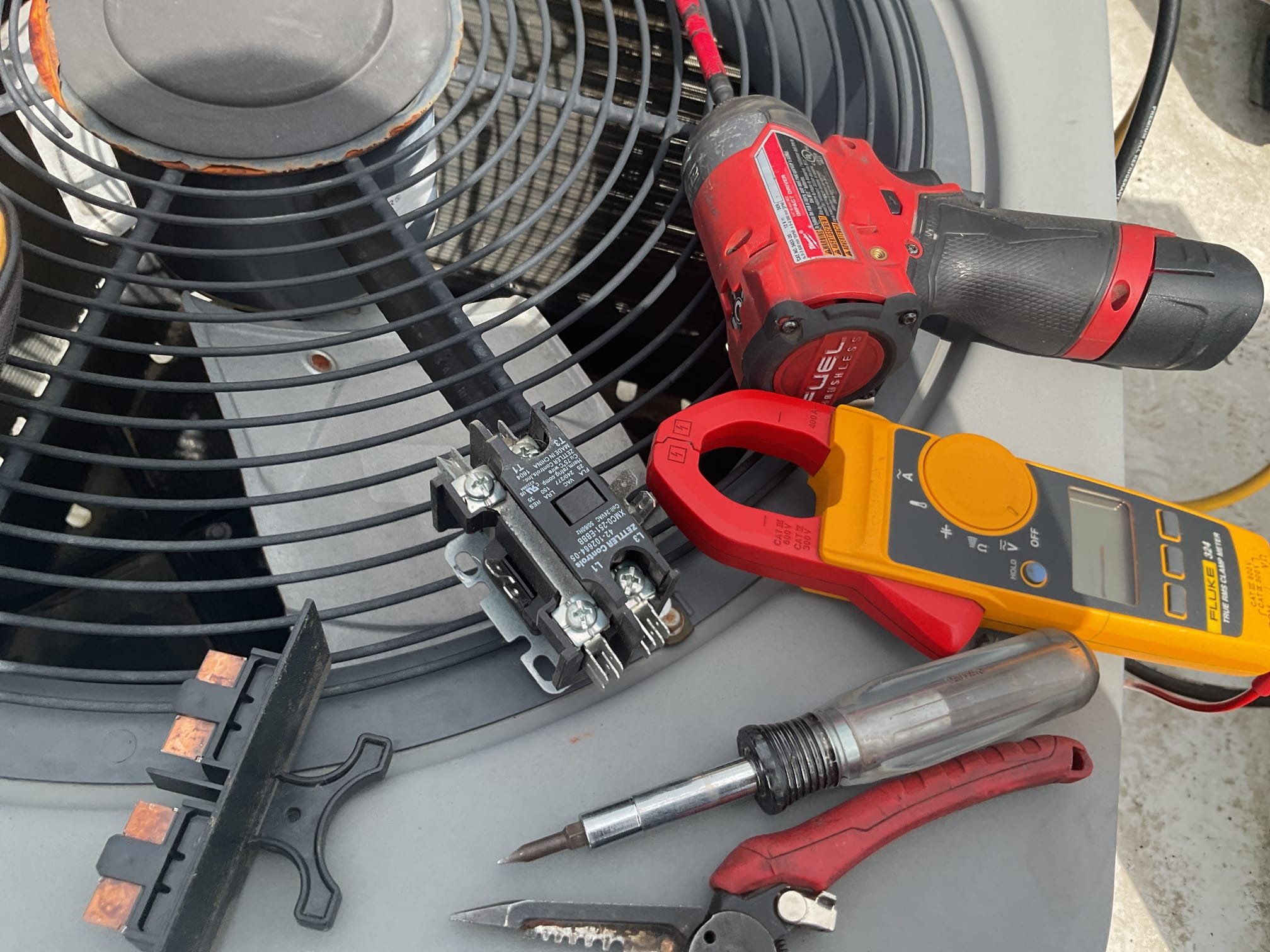 6/8/26. Fully assessed no cooling situation on 2016 Rudd heat pump system. Found 3amp fuse blown. Went up on roof to outside heat pump and Ohmed out contacter it tested at 1 ohm, should be 14 ohms. Also smelled burnt. Replaced contactor and tested operation. 410a refrigerant pressures are 332/127 with 12 subcooling. Checked temperature split it was 18 degrees. Heat pump is working properly at time of service, 