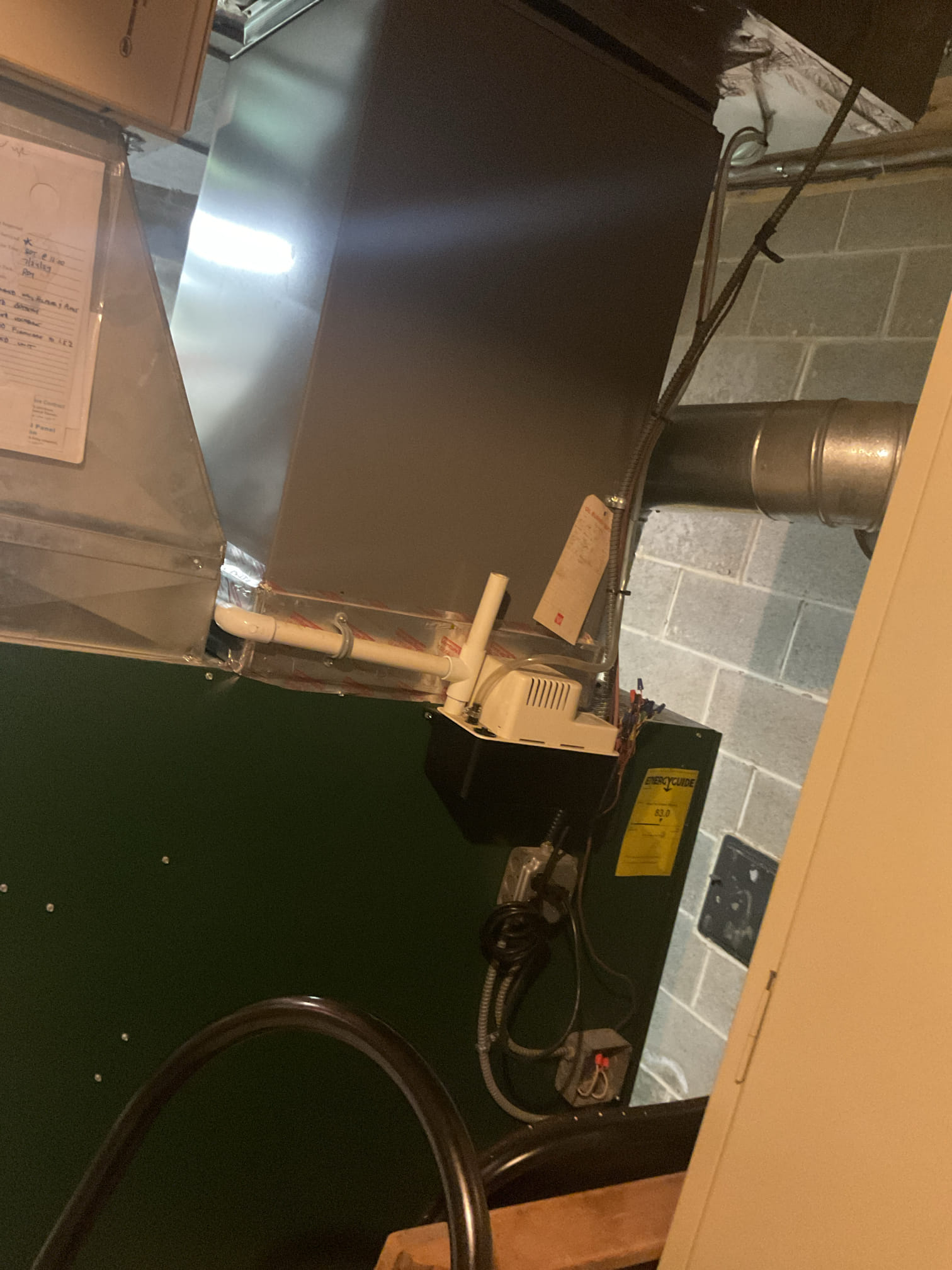 Luis 6-9-26
Performed ac tune up on Lennox 5 ton heat pump indoor coil and outdoor heat pump oil furnace as back up. Unit is from 2015 (11 year old). Turned thermostat to cool and test operation, check drain system flush drain and test pump ok. Check air delivery system blower motor and  capacitor, box filter. Capacitor reading below standards, box filter will need replacement soon. Check indoor coil and check Tempe differential supply and return. Check outdoor unit electrical components low and high compressor makes noise. Found disconnect plunger not seated properly(damaged plunger) dual capacitor reading ok on compressor side but below standards on the fan side. See photos. Check refrigerant levels and pressures ok. Unit does make big noise when it comes on and pulls higher amps. I provided estimate for minimum repairs and recommendations.  
System currently operational but nearing end of normal life expectancy. Due to age, replacement of system should be considered in near future. 