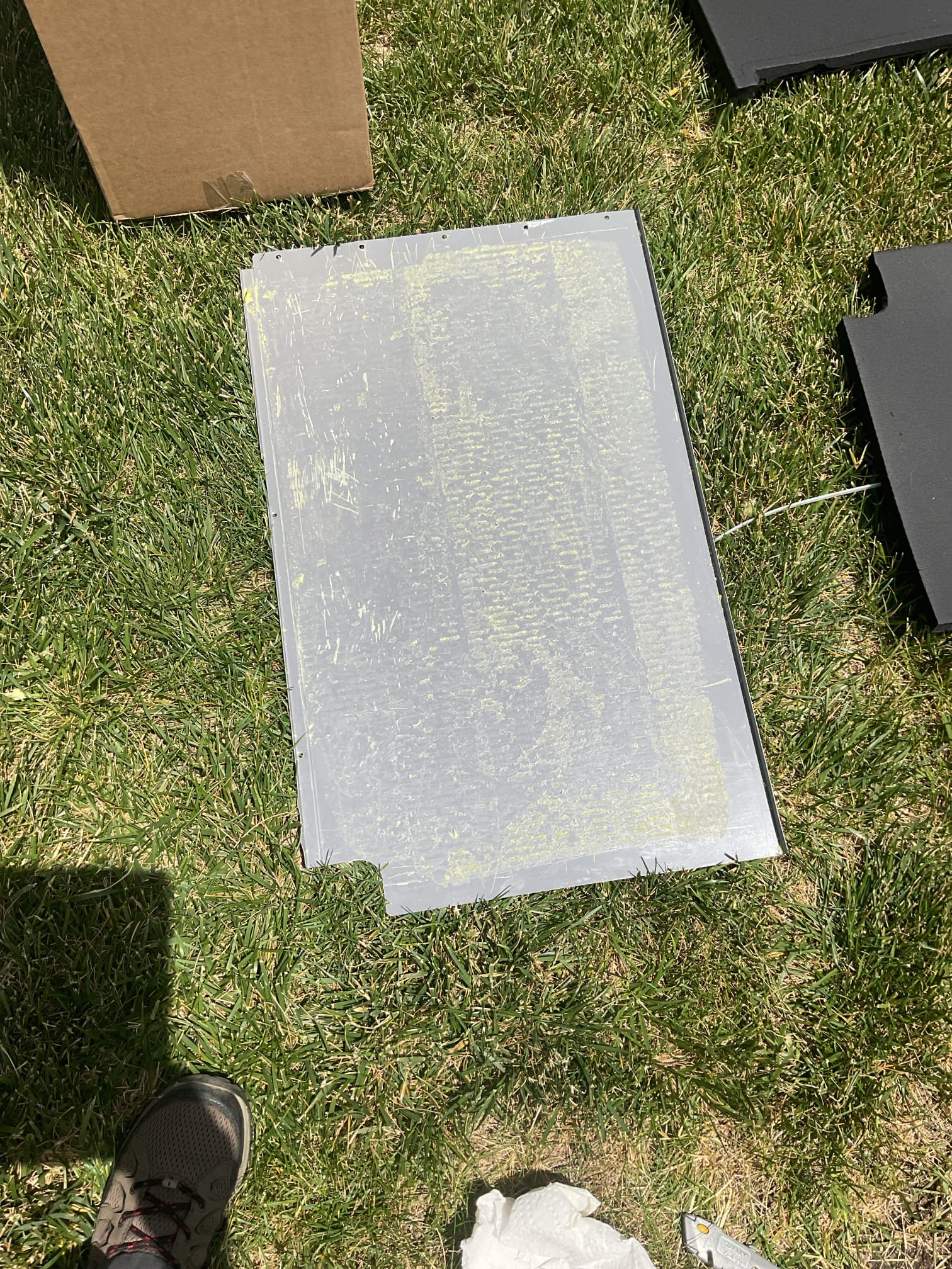 6/9/26 Dan 

• Remove existing insulation from evaporator coil cover
• Clean coil cover with customer supplied cleaner
• Install new insulation to coil cover with adhesive and cover with 3M Venture Tape (foil tape)

Collected balance for coil door fabrication with insulation $418.70 paid by cc. 