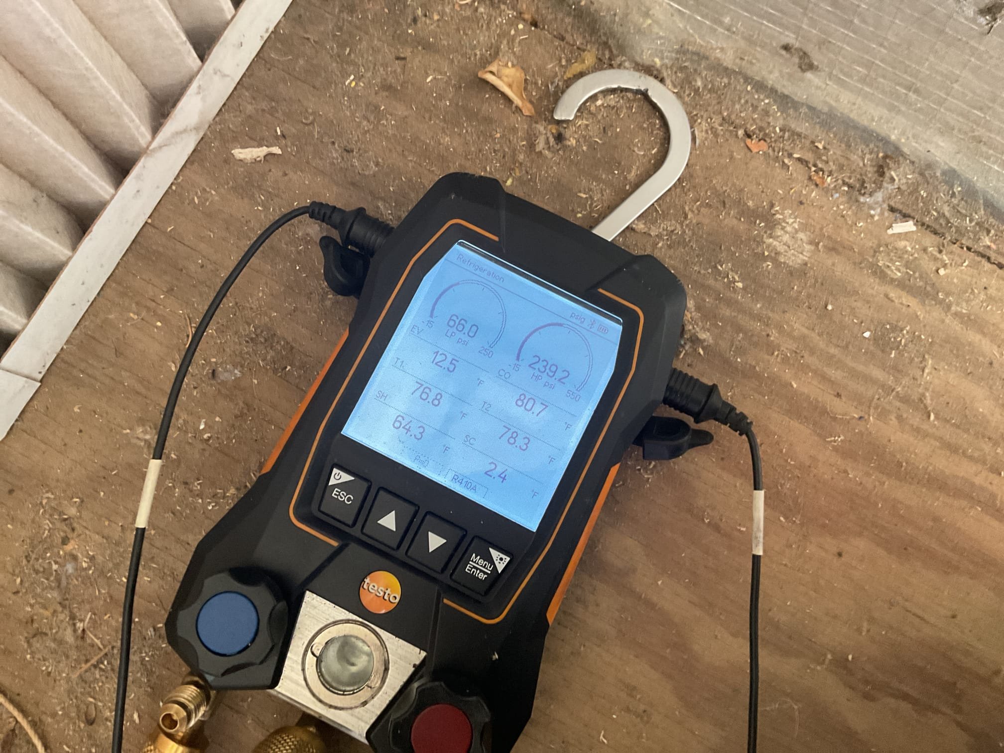 6/9/26. Fully assessed no cooling situation on 2024 ncp package unit. Found evaporator coil all frozen up. Unthawed with a hair dryer and performed leak search took video found system leaking in evaporator coil. 410a refrigerant pressures were 239/66. Added 1 lb of 410a courtesy. Now pressures are 322/127. Let homeowner know that our office will get back to him on what manufacturer will do. Also found Apco x recently installed ballast and bulb failed, replaced entire Apcox under warranty. A/c is working at time of service. 