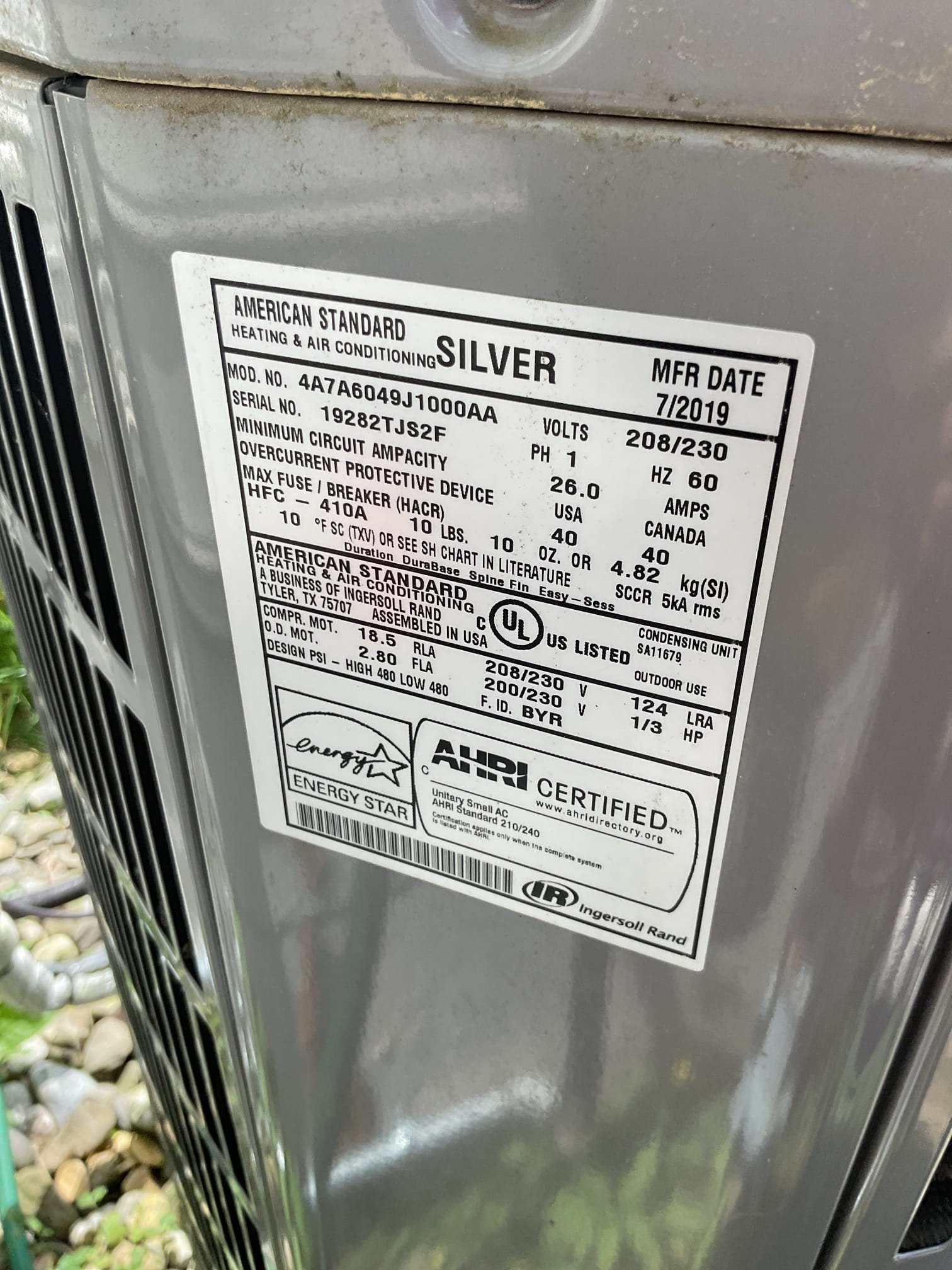 Completed AC tune up for 5 Ton American standard AC system
Gas Furnace/AC Installed August 2019. *Indoor coil was replaced under parts warranty June 2025. 

Replaced 16x25x1 filter
Indoor and outdoor coils in good condition 
Inspected wiring, controls, electric motors and components; left estimates for surge protectors 
Measured temperature split (20°)and static pressure 
Inspected drains; cleared EZ trap, tested pump; added treatment tabs to drain pan. Provided estimate for wet switch; will shut equipment down if water is detected on floor near equipment
 
Checked integrity of compressor motor (mega ohm test)

Assessed refrigerant charge checked pressures. Perfect 10° Subcooling 

AC system operating well at this time. 
