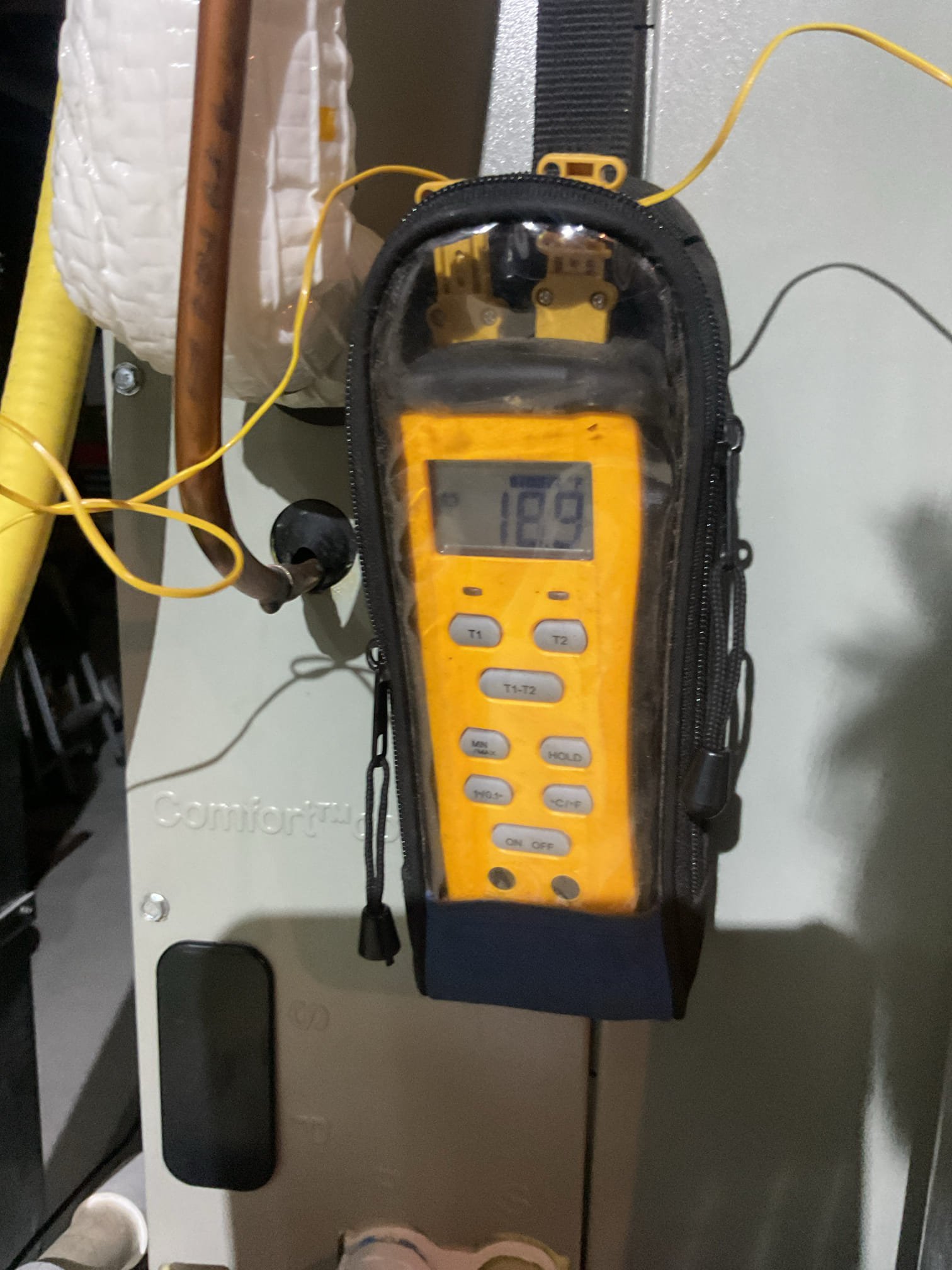 Completed AC tune up for 5 Ton American standard AC system
Gas Furnace/AC Installed August 2019. *Indoor coil was replaced under parts warranty June 2025. 

Replaced 16x25x1 filter
Indoor and outdoor coils in good condition 
Inspected wiring, controls, electric motors and components; left estimates for surge protectors 
Measured temperature split (20°)and static pressure 
Inspected drains; cleared EZ trap, tested pump; added treatment tabs to drain pan. Provided estimate for wet switch; will shut equipment down if water is detected on floor near equipment
 
Checked integrity of compressor motor (mega ohm test)

Assessed refrigerant charge checked pressures. Perfect 10° Subcooling 

AC system operating well at this time. 
