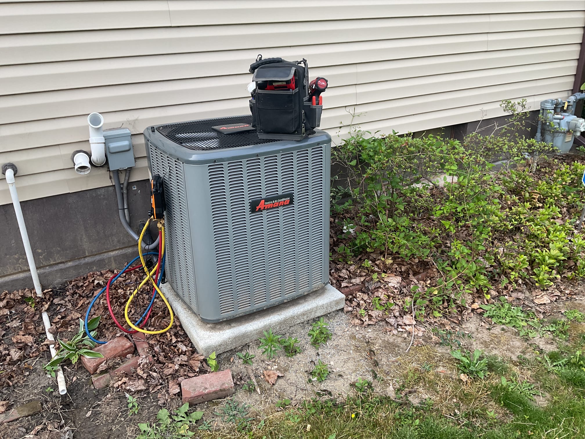 6/9/26 performed precision a/c tune up on 2023 amana a/c system. Replaced 16x25x1 air filter. Checked all electrical connections and components. Checked temperature split. Flushed ez trap. Tested outdoor capacitor. Checked refrigerant pressures and temperatures. Found outside coil is pretty dirty, provided estimate to clean coil. Also provided estimate for Apcox whole home uv air purifier. A/c is working properly at time of service. 