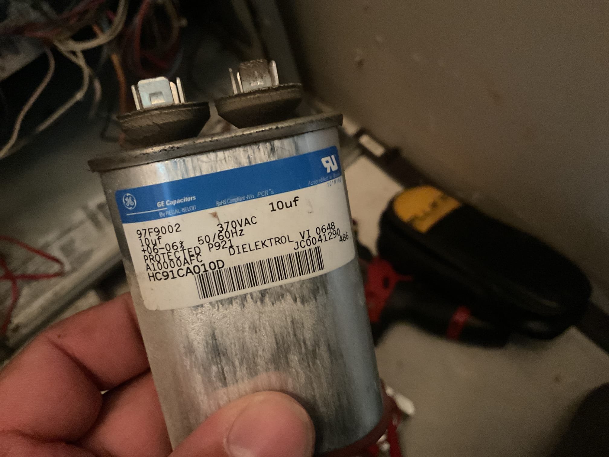 6/10/26. Performed precision a/c tune up on 2020 Bryant a/c with 2007 gas furnace. Replaced 16x25x1 air filter. Checked all electrical connections and components. Found blower capacitor was a 10 mfd tested very weak at 7.7 mfd recommend replacing. Replaced and tested operation. Blew out condensation drain. Tested outdoor capacitor. Checked refrigerant pressures and temperatures. Would highly recommend replacing gas furnace and zoning, previous technician suggested this before. A/c is working at time of service. 