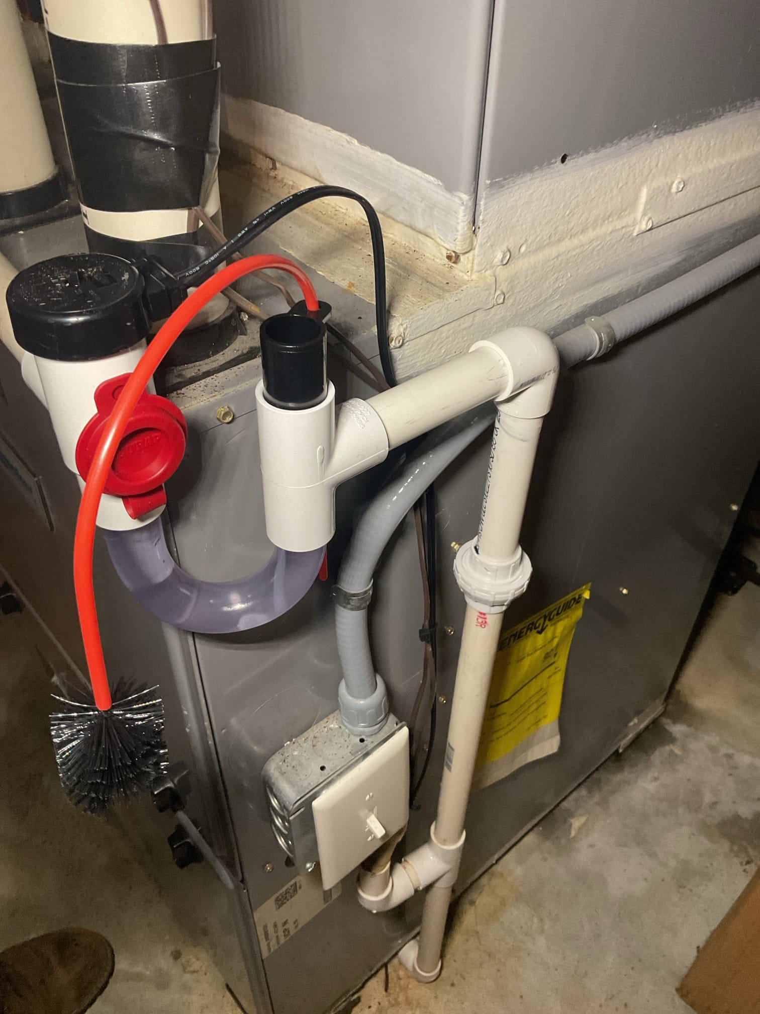 6/10/26. Fully assessed water leaking situation from 2011 comfort maker a/c and gas furnace. Found water all over the floor around furnace. Furnace drain was clogged. Provided estimate to ethier un clogg the drain or install an ez trap. Highly recommended installing the ez trap due to help protect the system and basement from water damage. Theresa mentioned that she does have a home warranty company that recently came out and replaced a capacitor on the outside unit, but the will not cover a condensation maintenance issue. She decided to install the ez trap. Installed ez trap and vacuumed up water on the floor. Showed her how the trap works. Also did explain to her that due to the system being from 2011 would start to consider replacement. A/c is working at time of service. 