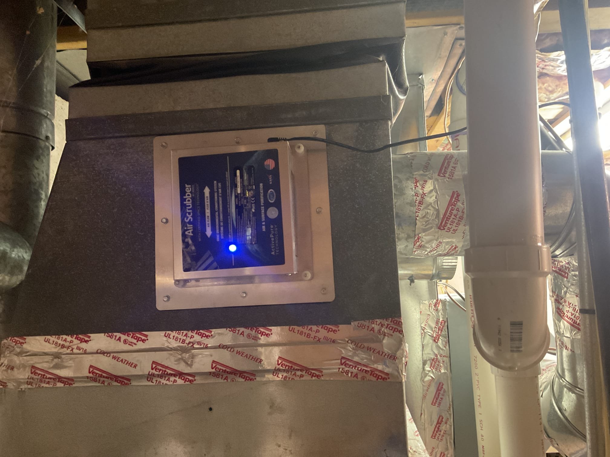 6/10/26. Returned to install water heater pressure relief valve pipe drop and replace expired air scrubber cell. Progressed on 3/4” male adapter and installed water heater relief valve pipe. Also replace air scrubber cell and tested operation. 
