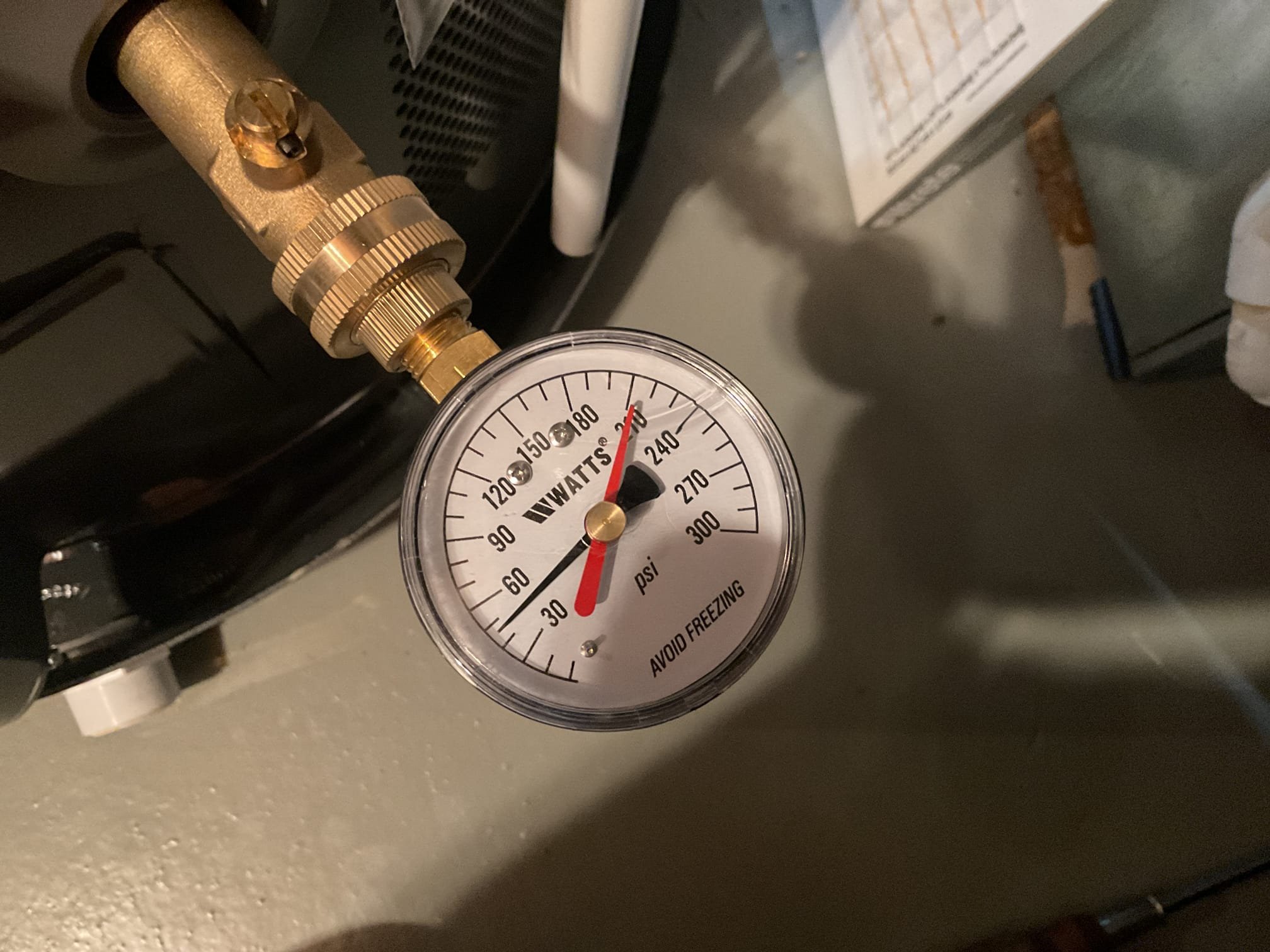 6/10/26. Checked water pressure when I arrived it was at about 48 psi. Made adjustments to pressure reducing valve and got the pressure to 65 psi. She ran several showers and kitchen faucet. Homeowner agreed that this was a good pressure for the home. Took photos of pressure readings. 
