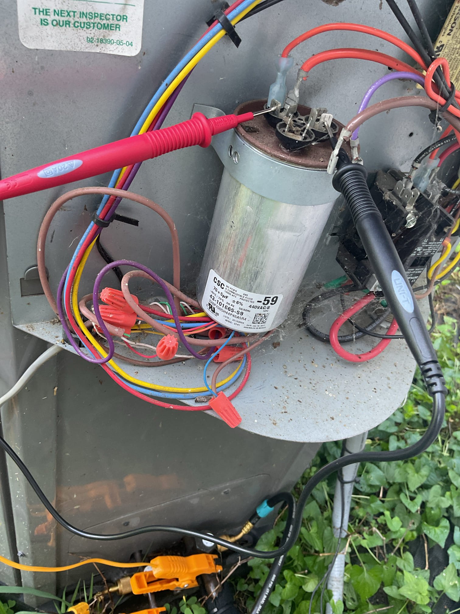 6/11/26. Gave 2017 Rudd heat pump system a call for cooling. Everything came on. Talked to homeowner and decided to perform a/c tune up to see what is found. Performed precision a/c tune up . Homeowner to replace odd size 15x25x1 air filter. Checked all electrical connections and components. Found weak 70/5 capacitor and buzzing and burnt 1 pole 40 amp contactor. Recommend to customer to replace both. Explained to him that it’s not necessarily the entire issue with it intermittently not starting, this could be a board issue. These components can cause the system to not start up. Homeowner agreed replaced both parts and tested operation. Checked refrigerant pressures and temperatures. A/c is working properly at time of service. 