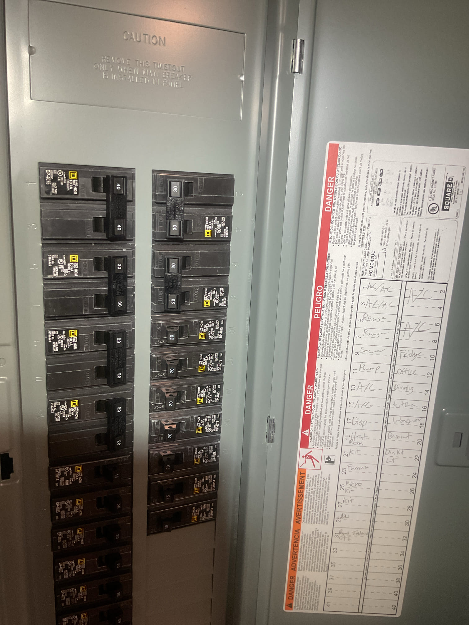 The right side system is 2.5 Ton AC only air handler. Thermostat for this system also controls a hydronic zone so it is a heat cool thermostat.
Air handler located on first floor. 

Filter size is 16x20x1

Inspected all aspects of install: mechanical, ductwork connections, wiring, controls, refrigerant charge etc.
Used blower chart to determine that speed tap 4 is preferred over factorytap 8. 

Tap 4 will move 1160 CFM @ .8” static 

Temperature split is 20.5° 8° SC 7°SH

Install passes QA inspection. 
