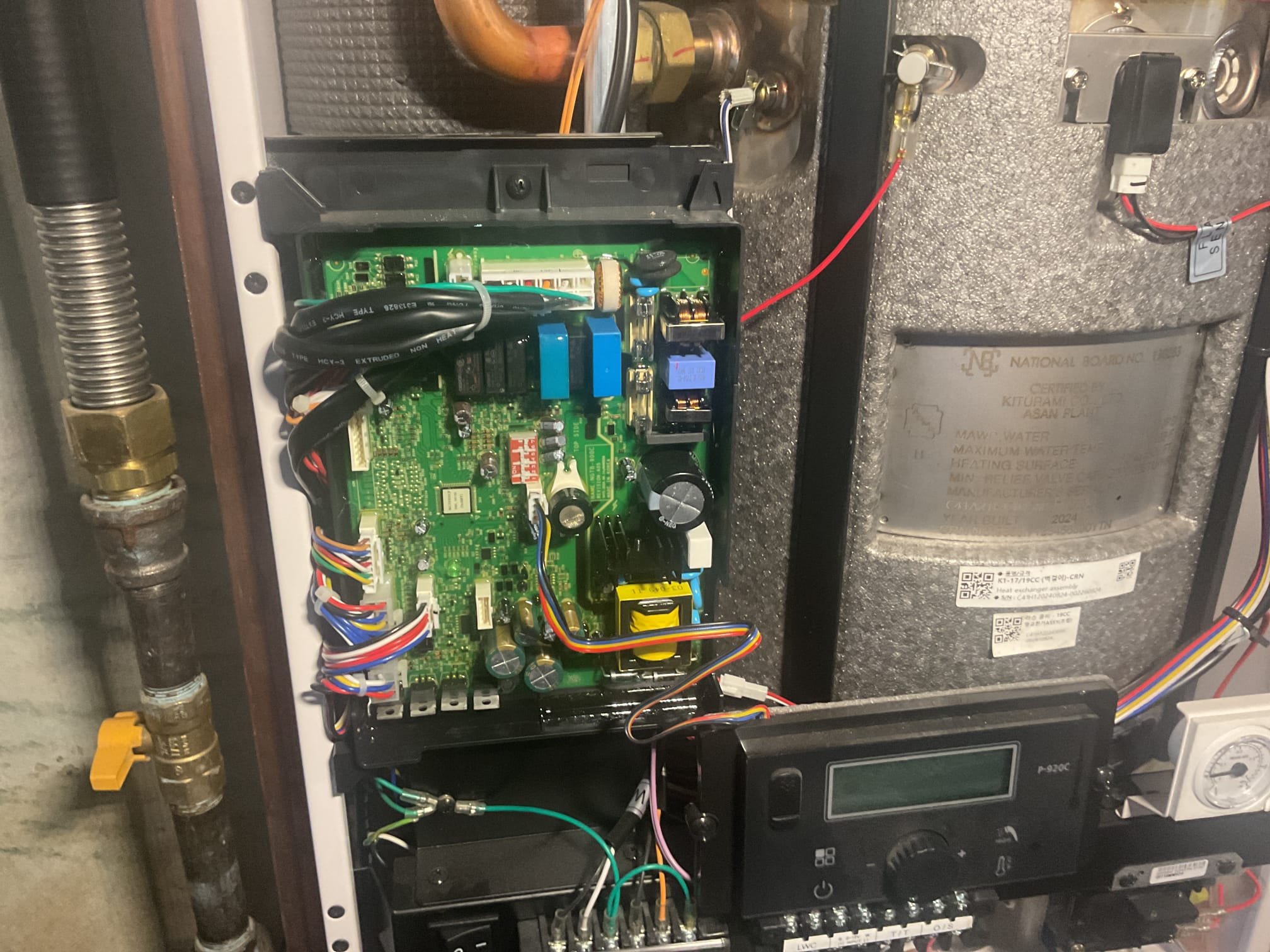 6/12/26. Installed new gas valve and control board. Checked for any gas leaks, no leaks found. Turned on kitchen faucet and tested operation, checked co2 with combustion analyzer it is supposed to be between 8% - 10% co2. My reading was 7.91% pretty close. Checked inlet gas pressure it was 6.42 w.c. Standing, 4.78 w.c. When running a little low but combustion was good. Explained to Jean that he may want to have the gas company out to turn up the gas pressure to 7.5 w.c. . Laars combi is working properly at time of service. 


