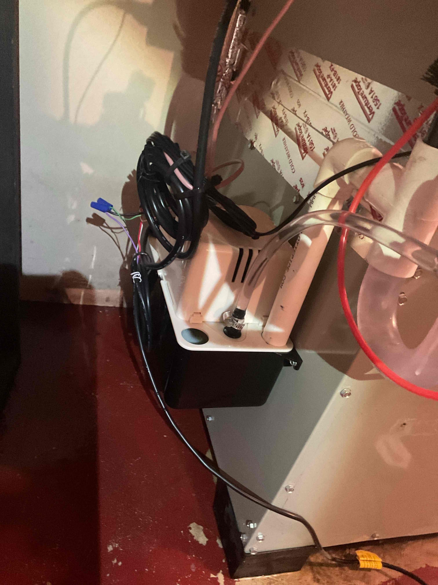 6/13/26 Dan 

I arrived for no cooling . Found water safety was tripped , I found  water around the top side of the condensate pump by the tubing. I  ran water through the condensate pump and found a pinhole in the 3/8 clear tubing. I replaced the tubing and tested when completed this is warranty. No charge the system is back up and running at this time. 