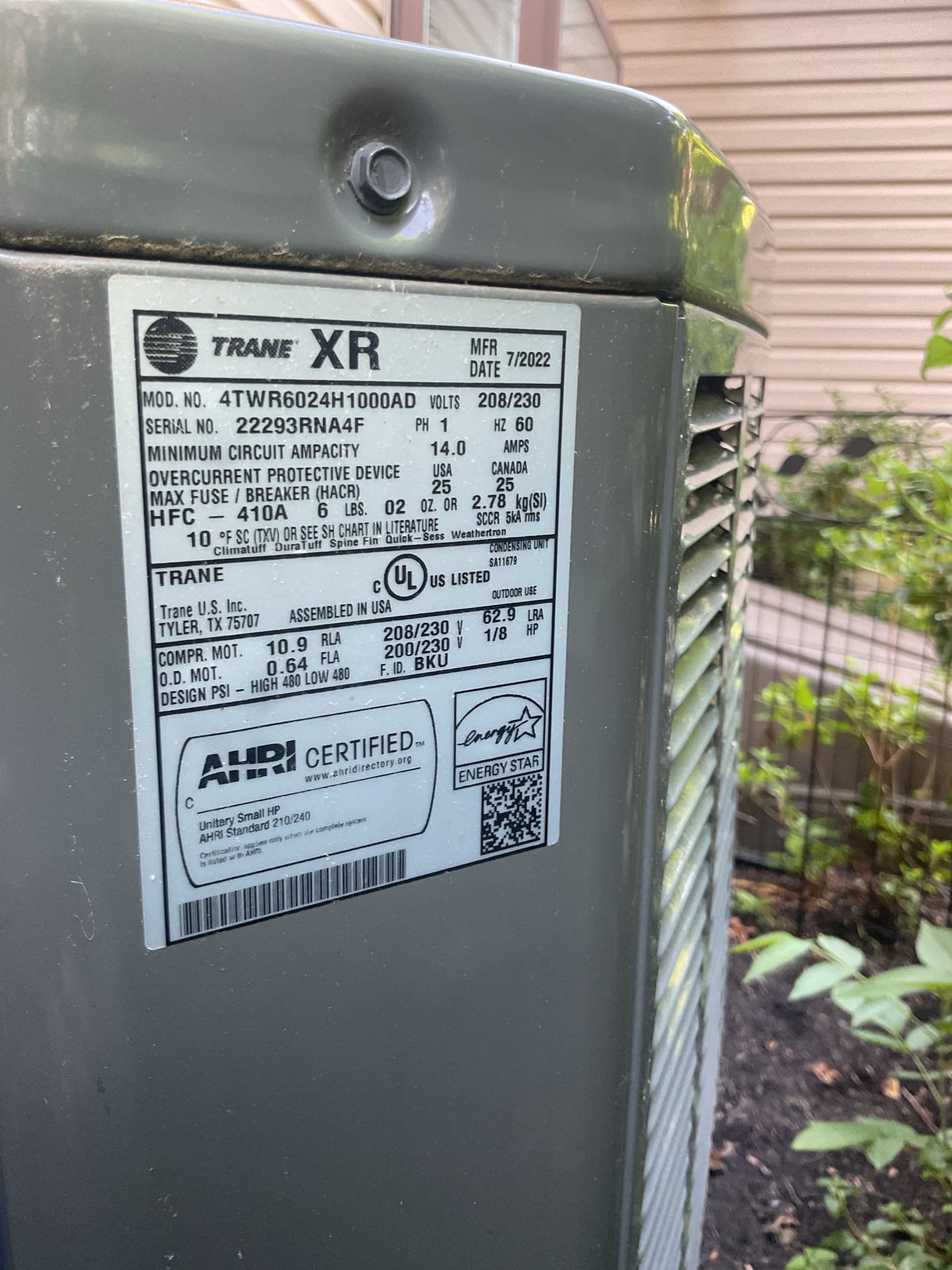 No cooling for Trane heat pump that serves the second floor. *Thermostat at the top of stairs.
Equipment was installed August 2022. 

Homeowners described only warm air coming from vents.

Found failed 35/5uF capacitor. Part is covered under a parts only warranty. 
Plan member price to replace is $285.60 as opposed to $330 non warranty.

Replaced and wired capacitor tested all aspects of system and cooling performance.
Megaohm test: Pass
16x20x5 filter clean.
Temperature split 20°
10° Subcooling: Excellent.

System operating well at this time. 
