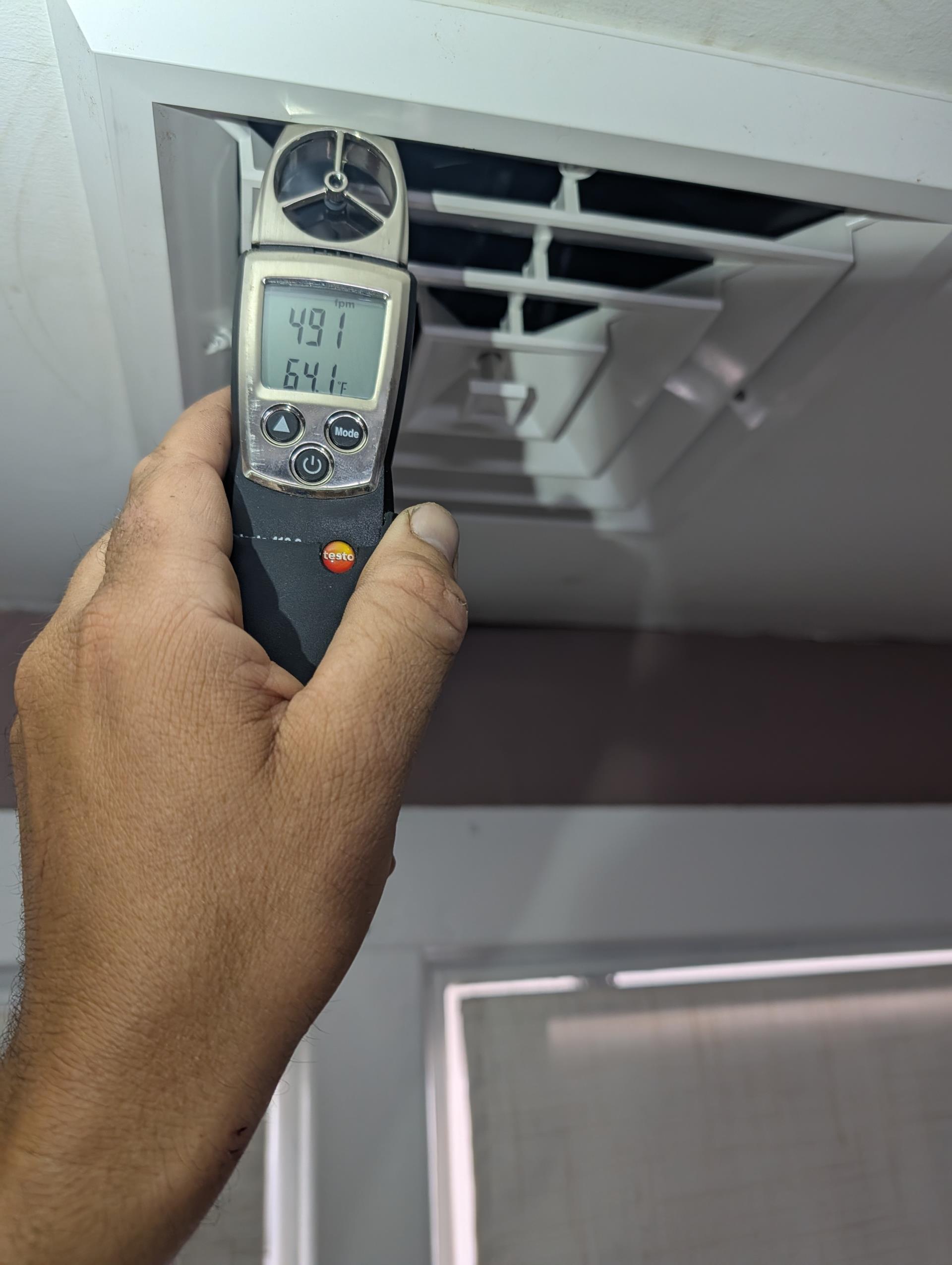 Arrived for QA.

Homeowner mentioned that it remains 10°-12° warmer than the setpoint during the hot days last week (88° outdoor temperature)
Target from each thermostat was 72° and each thermostat displayed around 82° 84°

He asked about where the return is for the second floor air handler. The bottom of the air handler is open. Air is polluting from second floor thru the bottom of air handler. No other easy way or designing a return, they plan on adding a door. I told them to use a door with grille or louvers 

He also said that thought the one 2nd Fl bedroom didn’t have enough air flow. Measured fps (feet per second) of air flow. It is around 500 fps very close to the other 2 supplies, 

Inspected all aspects of install: mechanical, ductwork connections, piping, wiring, etc.

Checked power monitor configuration: found undervoltage set to 224 I changed to 208. During peak times for the electric infrastructure the voltage can drop. This may have been what caused the system to not perf
