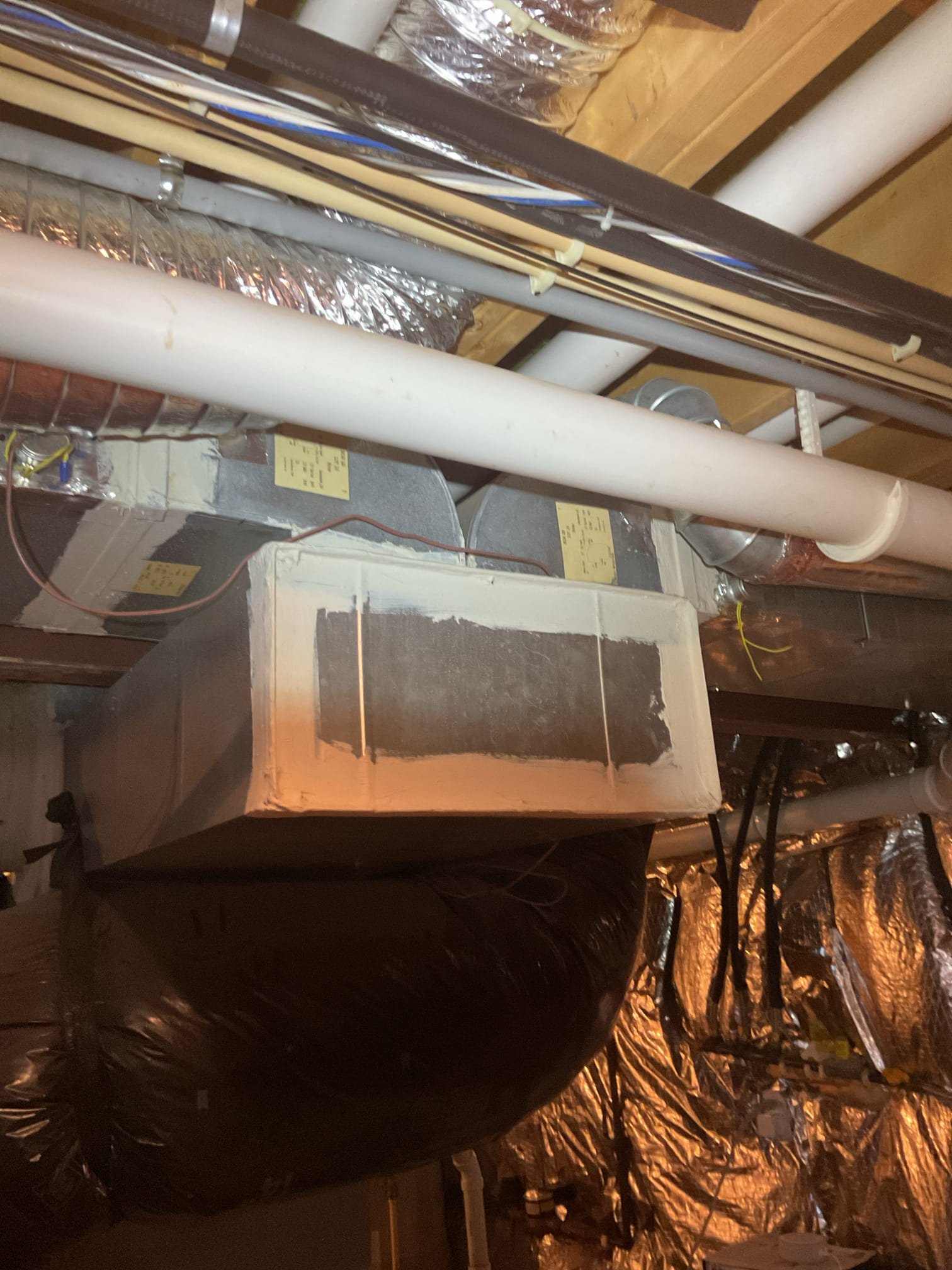 Completed AC tune up 5 Ton Heil/ICP system.
Dates to late 2011. About 14-15 years old.

zoning is:
1st floor (1) 14x8” damper which is forced open. *Has been for some time And (1) 8x18” damper which is operational  Provided estimate to replace 14x8” rectangular damper. And an estimate to replace both rectangular dampers. 
2nd Floor: 14” round damper. Operating as designed. *Tested and confirmed today. 

Replaced 20x25x1 filter. Was very dirty. More than a year old. Recommend replacing monthly. 

Indoor coil rusted as to be expected given age outdoor coil in good condition 
Inspected wiring, controls, electric motors and components; left estimates for surge protectors 
Measured temperature split and static pressure 
Inspected drains; there are no water safeties. Overfill protection or wet switch. Provided email estimates. 
Checked integrity of compressor motor (mega ohm test)

Assessed refrigerant charge checked pressures. Ok

AC system operating ok at this time however is beyond what i