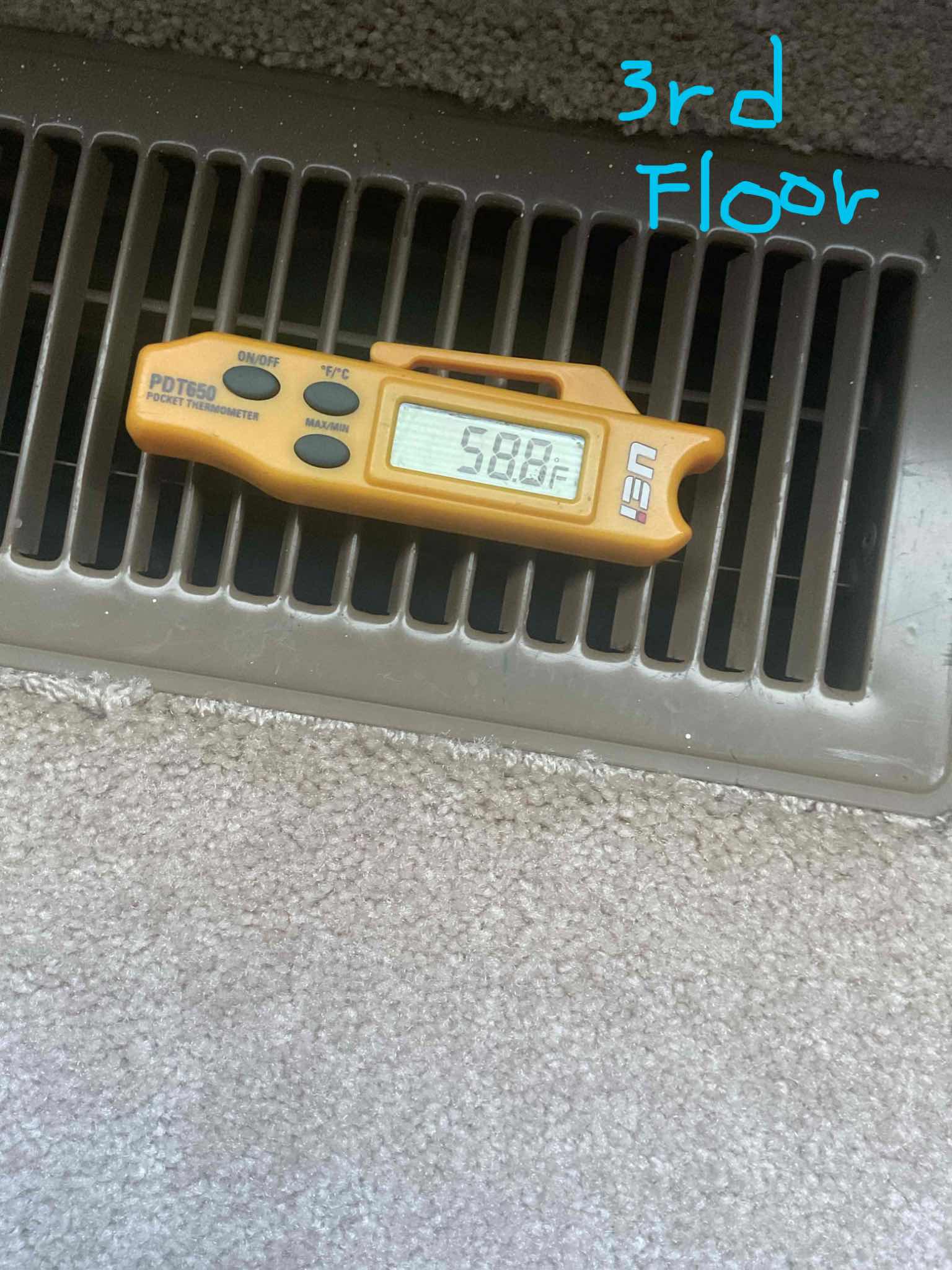 6/16/26 Dan 

I arrived to the customers home to look at their comfort issue . The system is working and is satisfied at 72° but not cooling the 2nd fl and the 3rd floor well . I replaced there air filter, and checked my system splits throughout the house . I have a of return 73° and supply 53° 20° split . 1st floor register temps 55°/ 2nd floor register temps 55°/ 3rd floor register temps are 58° . I showed the customers how to adjust the dampers in the basement to get more air to the 2nd and 3 rd floors . Everything is doing what it needs to do at 10+ yrs . Still recommend system replacement in the near future. I collected for $ 145.35 paid by cc. 