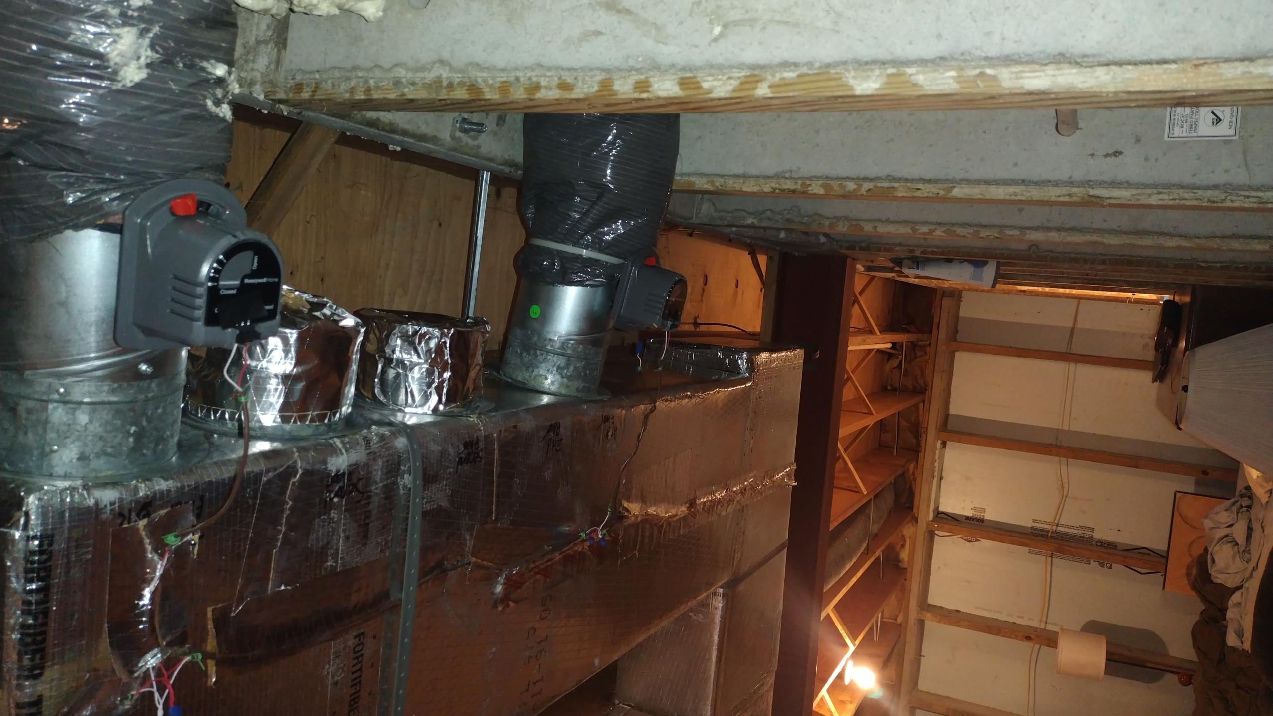 Luis 6-18-26 
Capped off supply ducts that go to second floor room, capped off return duct that come from second floor. Use foam around pipes, remove top take off and patch with duct board. 