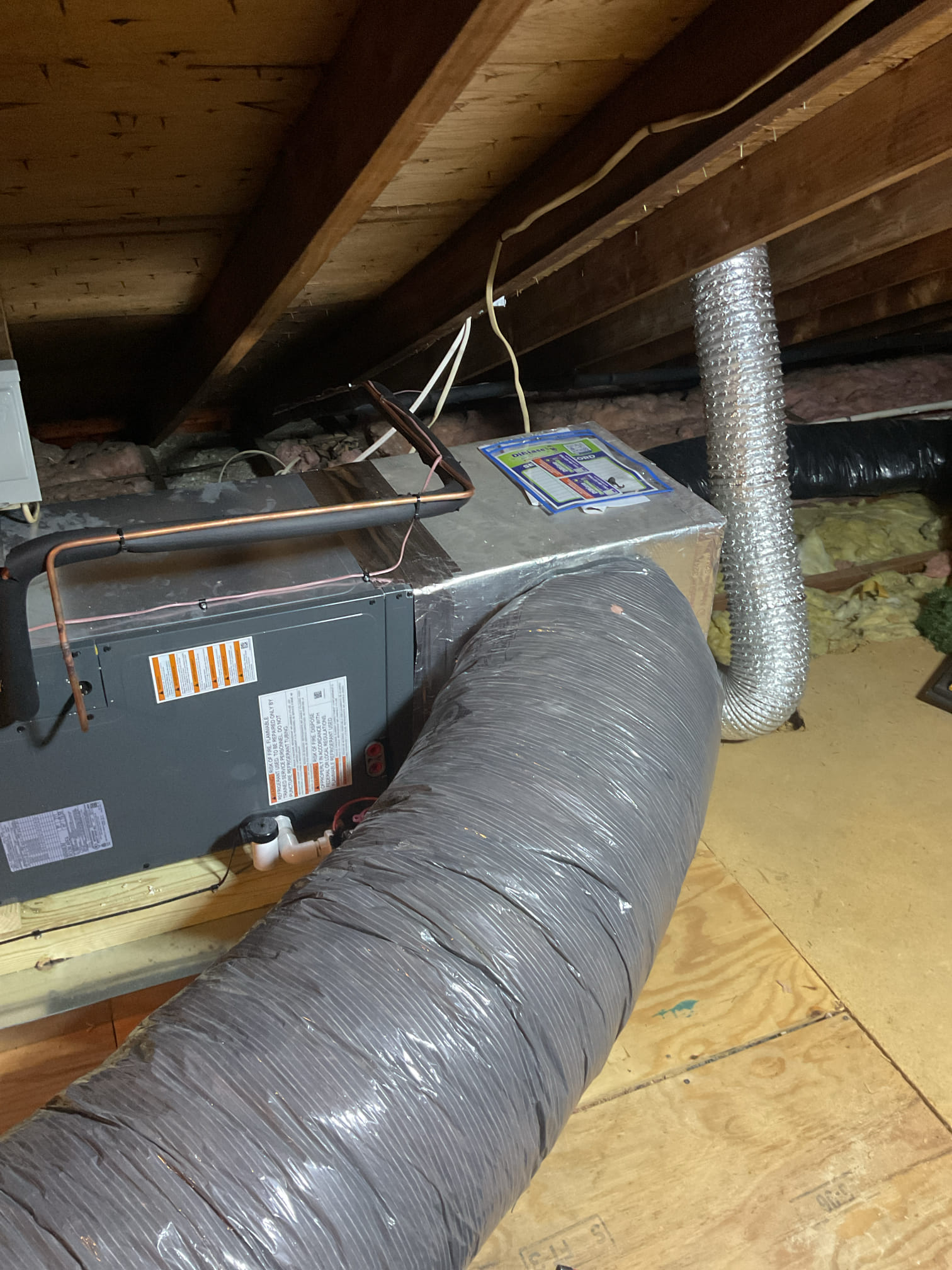 6/19/26. Performed quality assurance on recently installed Goodman a/c located in the attic. Removed existing 30 amp breaker and installed 25 amp double pole breaker. Checked over wiring and all electrical connections. Made sure penetrations were sealed. Asked homeowner how everything has been working, he said seems to be working well. Checked r-32 refrigerant pressures and temperatures. A/c is working properly at time of service. 