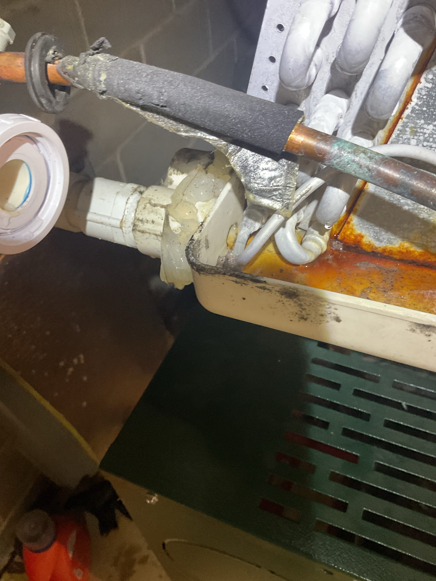 Luis 6-21-26 
Customer called in for water leak from inside hvac system. Found system off upon arrival, I check drain system found clogged drain inside evaporator coil pan. I provided estimate to clear drain customer approved repair. Slide coil couple inches off to have access to drain. Clear drain and test system, flush drain system and test system operation ok condensation pump ok. Clean blower housing compartment. I provided estimate to add bacteria protection and drain protection. There is biological contamination inside coil. Adding uv light will help kill all the bacteria. I also addd drain protection on estimate to prevent this type of water issues. Office to follow up with customer. System is 11 year old. Customer should consider replacement soon. 