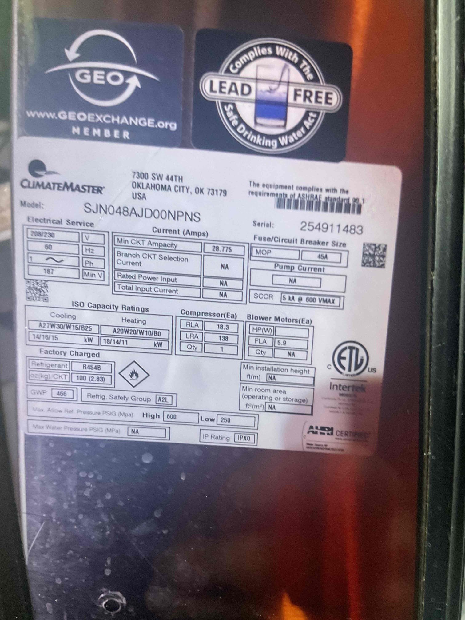 Luis 6-23-26
Customer called in for blank thermostat found wet switch  tripped, reset switch and test system operation, customer will replace filters soon. Flush drain test trap ok. Check supply and return air temps ok. Check refrigerant side ok water pressures and temps on geo side ok. I noticed some condensation from between blower module and coil module. I added insulation from inside to prevent any condensation in future, test system operation ok. I performed tune up during today’s visit. I added water to geothermal loop. 