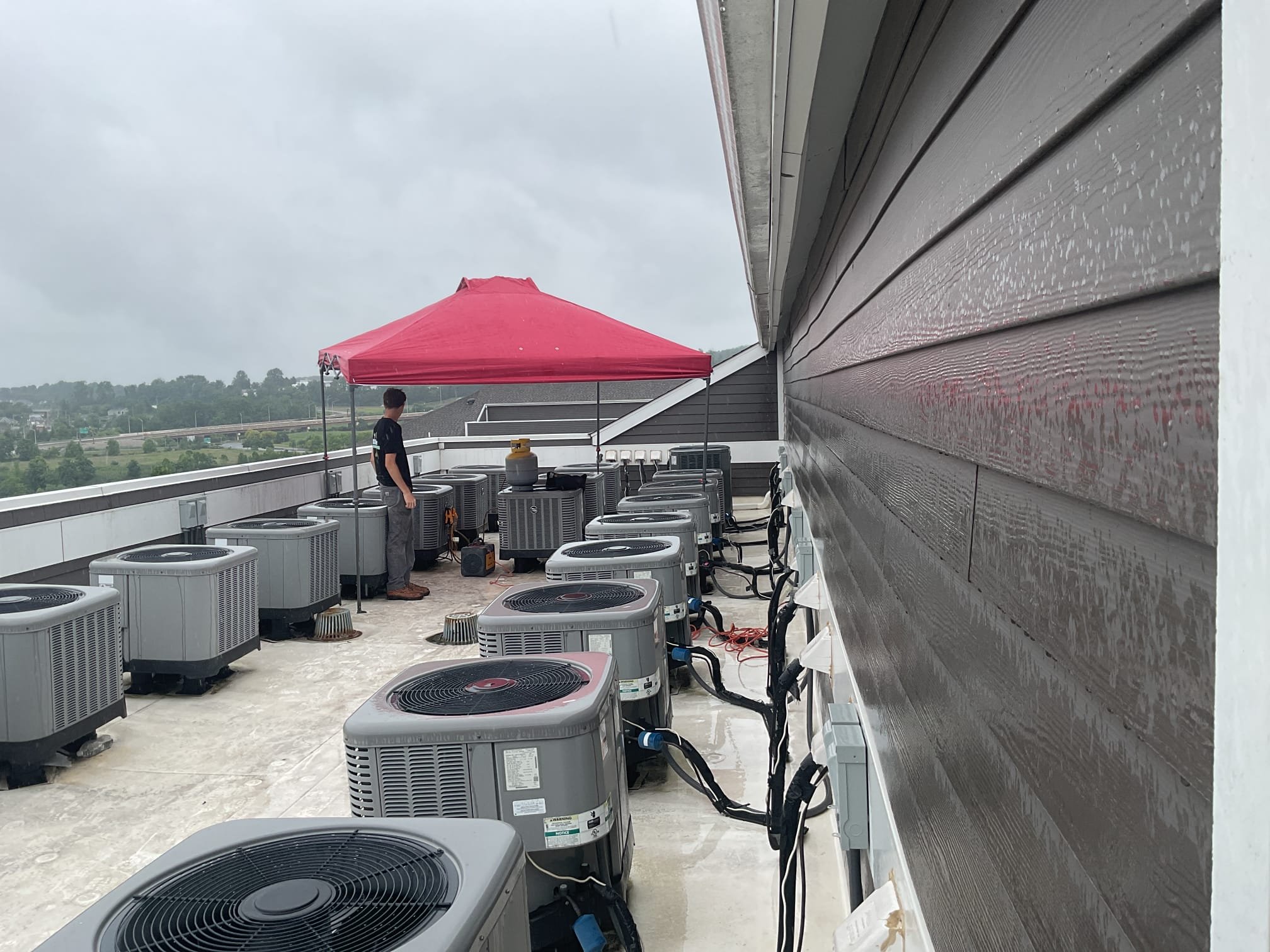6/23/26. Replaced o.e.m. Compressor and txv on 2016 Rudd heat pump system. Recovered all refrigerant. Un sweat old compressor and filter dryer. Installed new compressor, bi flow filter dryer and bolt on indoor txv. Pressure tested system at 300 psi and soap checked. Vacuumed down system to 362 microns. Added in 6lbs 2 oz 410a . Tested operation. 410a refrigerant pressures were 229/110 with 3.7 subcooling. A/c is working properly at time of service. 