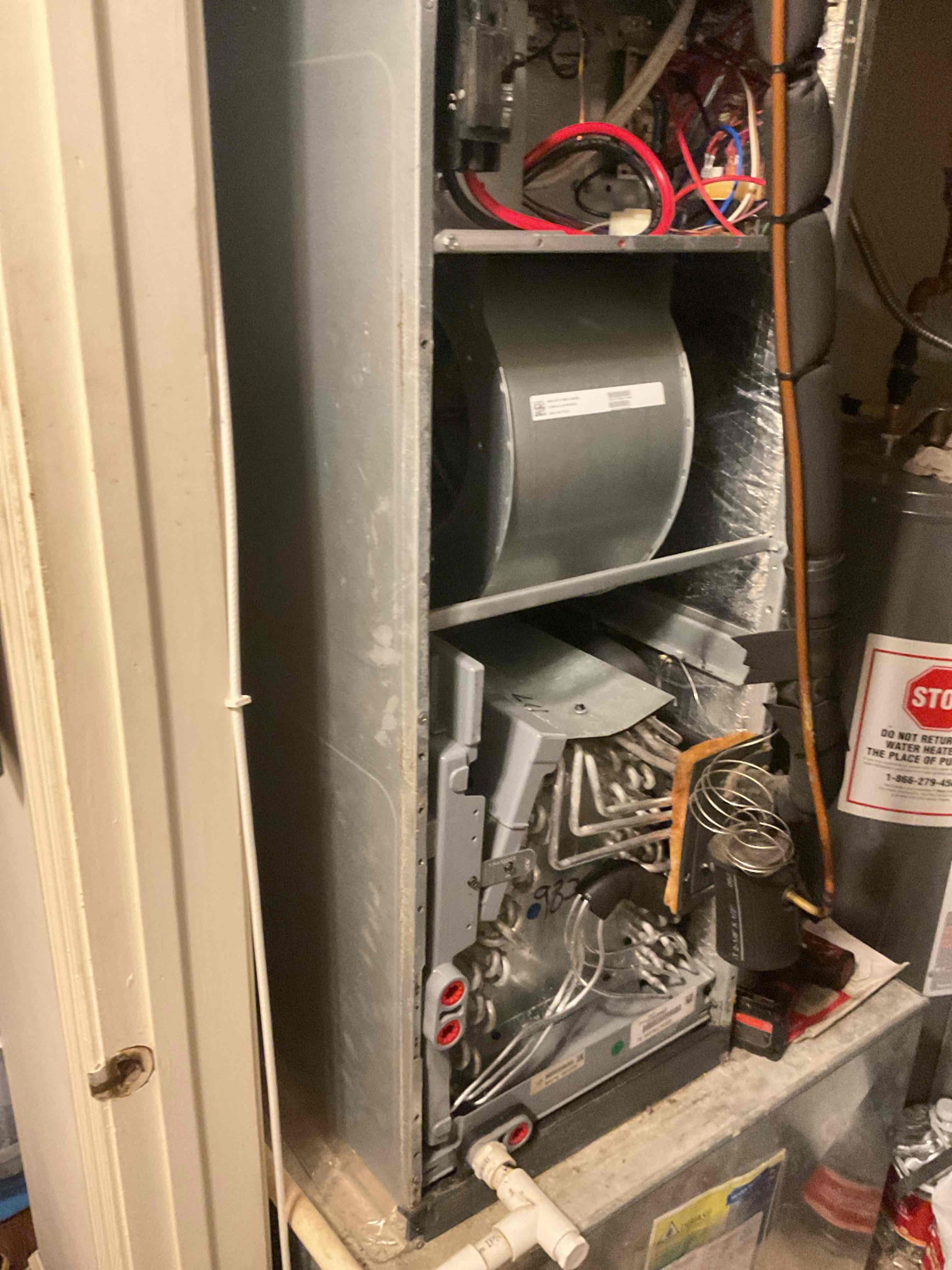 Luis 6-23-26 
Performed ac tune up Amana heat pump 2.5 ton from 2018. check electrical low and high ok replaced filter, flushed drain ok check temp split supply 52 return 74 differential of 22 check outdoor unit refrigerant pressures capacitor and contactor ok. Cycle heat pump ok. Upon arrival found thermostat cover with tape, it works fine according to tenant. I called land lord and provided estimate to replace thermostat. Expansion tank has not been replaced I included on estimate. 