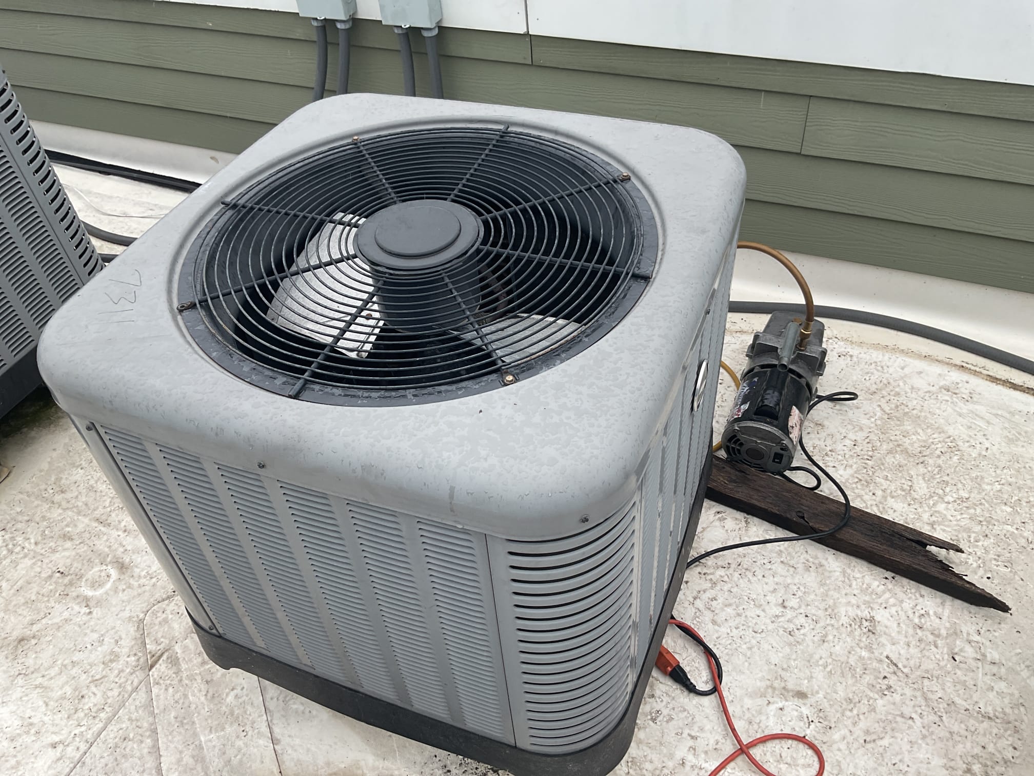 6/23/26. Un sweat old reversing valve from heat pump system. Brazed in new reversing valve in its place. Also replaced by flow filter dryer. Pressure tested and soap checked at 300 psi nitrogen. Vacuumed down system and added 6 lbs 3 ozs of r410a. Tested heat pump in cooling mode. R410a refrigerant pressures were 237/145 with 4 subcooling, high return temperature. Checked temperature split was 17 degrees. A/c is working at time of service. 