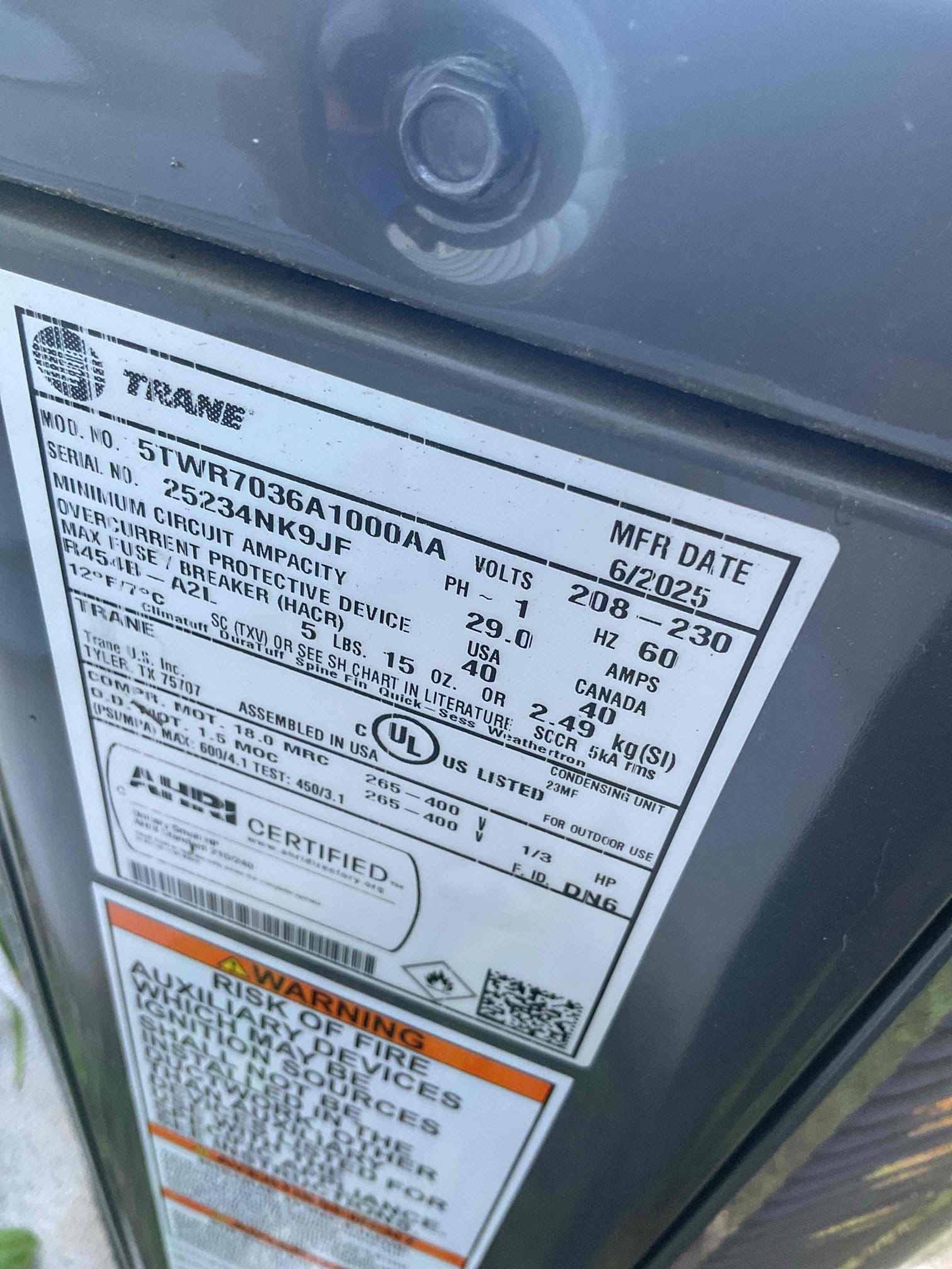 Luis 6-24-26
Performed tune ac tune up on trane heat pump 3 ton from 2025. Check indoor and outdoor units, clean drain system, and test pump ok. Replacement of filter i would recommend filter replacement every 3 months,  20x23x1. Check airflow ok check outdoor units electrical components check refrigerant levels and pressures ok. System is working properly at the time of service. I did inform customer about electric water heater is 11 years old. I created estimate in case customer wants to replace water heater. 