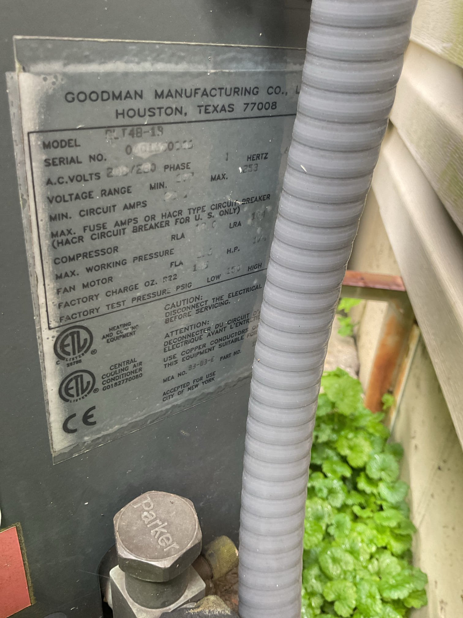 Homeowner called in stating that outdoor unit breaker will occasionally trip. Has done it twice earlier this week

Megaohm test failed when measured at the wires  compressor terminals and unit. However we’re reading just within passing range (150megaohms) when measured at the compressor itself. The ohm reading between wontons read perfect when measure the compressor itself but fluctuated when measured using the wires. Offered compressor terminal and wire repair kit and start assist kit. Start assist will reduce inrush current and help compressor with starting torque, Homeowner agreed. Completed work today. The Megaohm test now passes with new 10guage compressor wires. (See photos).
Homeowner also agreed to plan membership:

Completed AC tine up under new plan. 
Completed AC tune up for 4 Ton Goodman AC system
Equipment is gas funace/AC dating to early 2006 20 years old. 

Replaced 16x25x1 filter
Indoor coil rusted as to be expected given age, outdoor coil ok 
Inspected wiring, controls