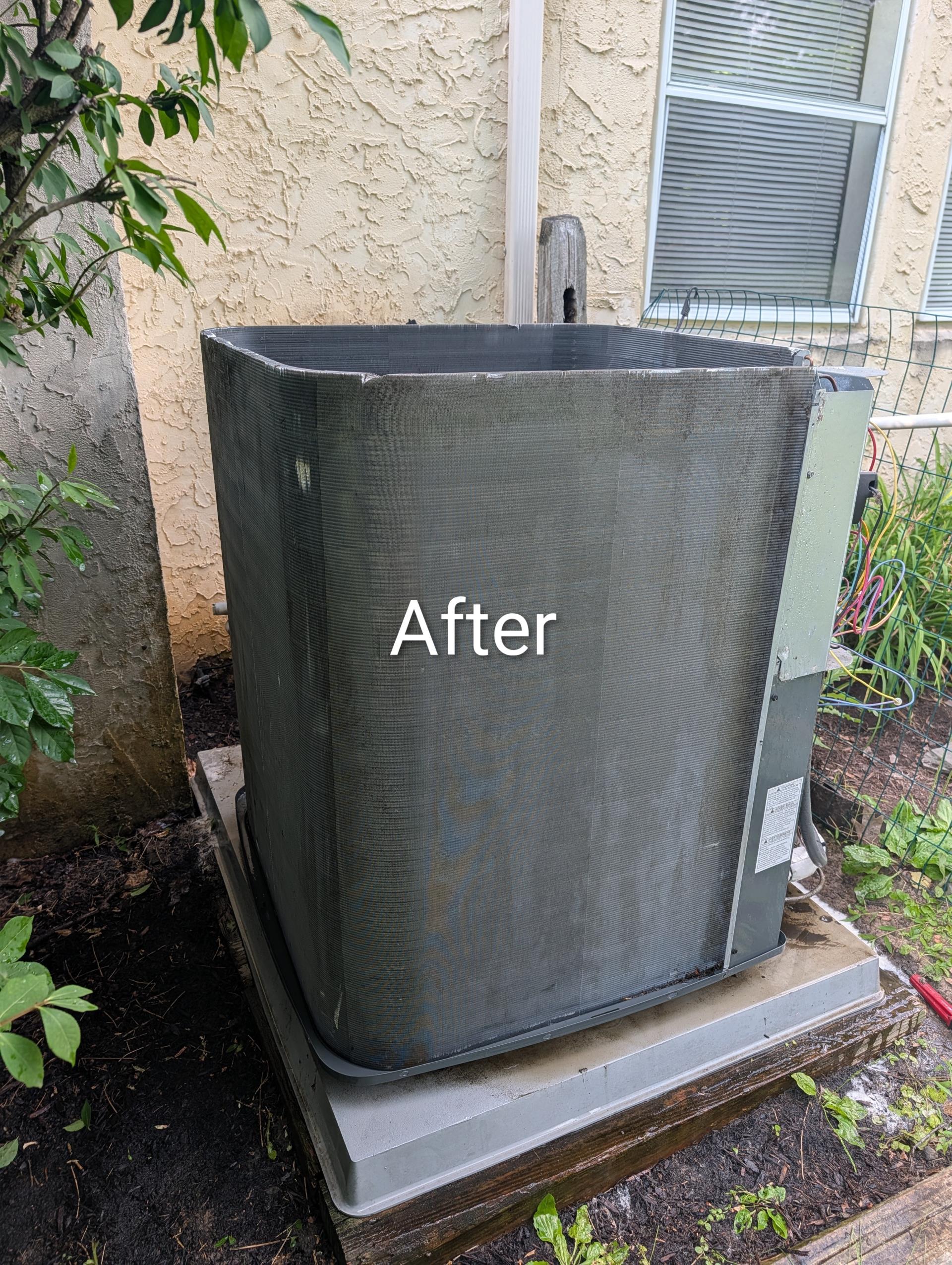 Cleaned outdoor coil.
Disassembled hardware.
Cleaned as much debris as possible with brush and shop vac.
Cleared remaining debris with water.
Sprayed with coil cleaner and allowed to foam.
Sprayed with water only to finish.
Reassembled unit and tested .

5° SC
Compressor start winding amps: 5.8A 

System operating well at this time. 