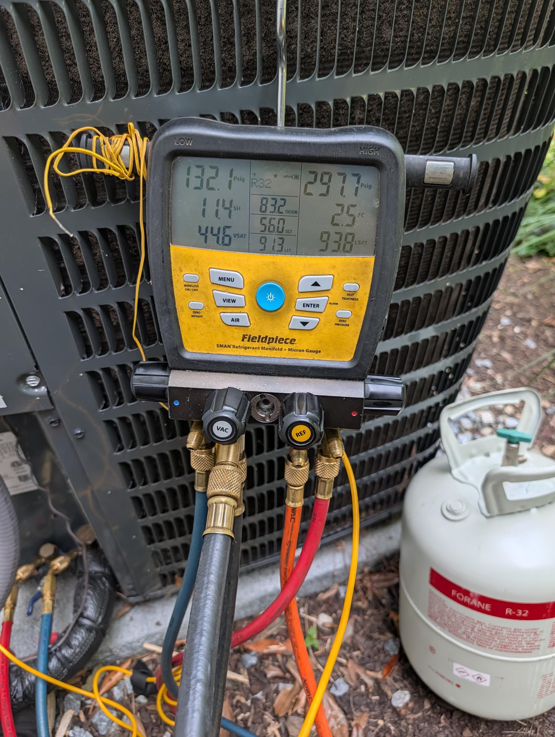 Completed (2) AC tune ups. 
1st Floor system 2 zones 1 thermostat on living room, the other in kitchen/dining room, 
2nd Floor master bedroom thermostat. 

Replaced 16x25x1 filter for 1st floor system 
Replaced 16x20x1 filter for 2nd Floor system

For Each System
Indoor and outdoor coils in good condition 
Inspected wiring, controls, electric motors and components; left estimates for surge protectors. Only the 1st floor system indoor equipment has surge portion. The other (3) Circuits do not. 
*Noticed that living room thermostat was not closing the cooling contacts. I took thermostat off and back on and it started working again. Left estimate for Ecobee pro thermostat or Honeywell S1200 thermostat if needed. 
Measured temperature split and static pressure 
Inspected drains; cleared EZ traps added treatment tabs to drain pan. Left estimate for wet switch for 1st floor system. 
Checked integrity of compressor motor (mega ohm test)

Assessed refrigerant charge checked pressures. The 1st 