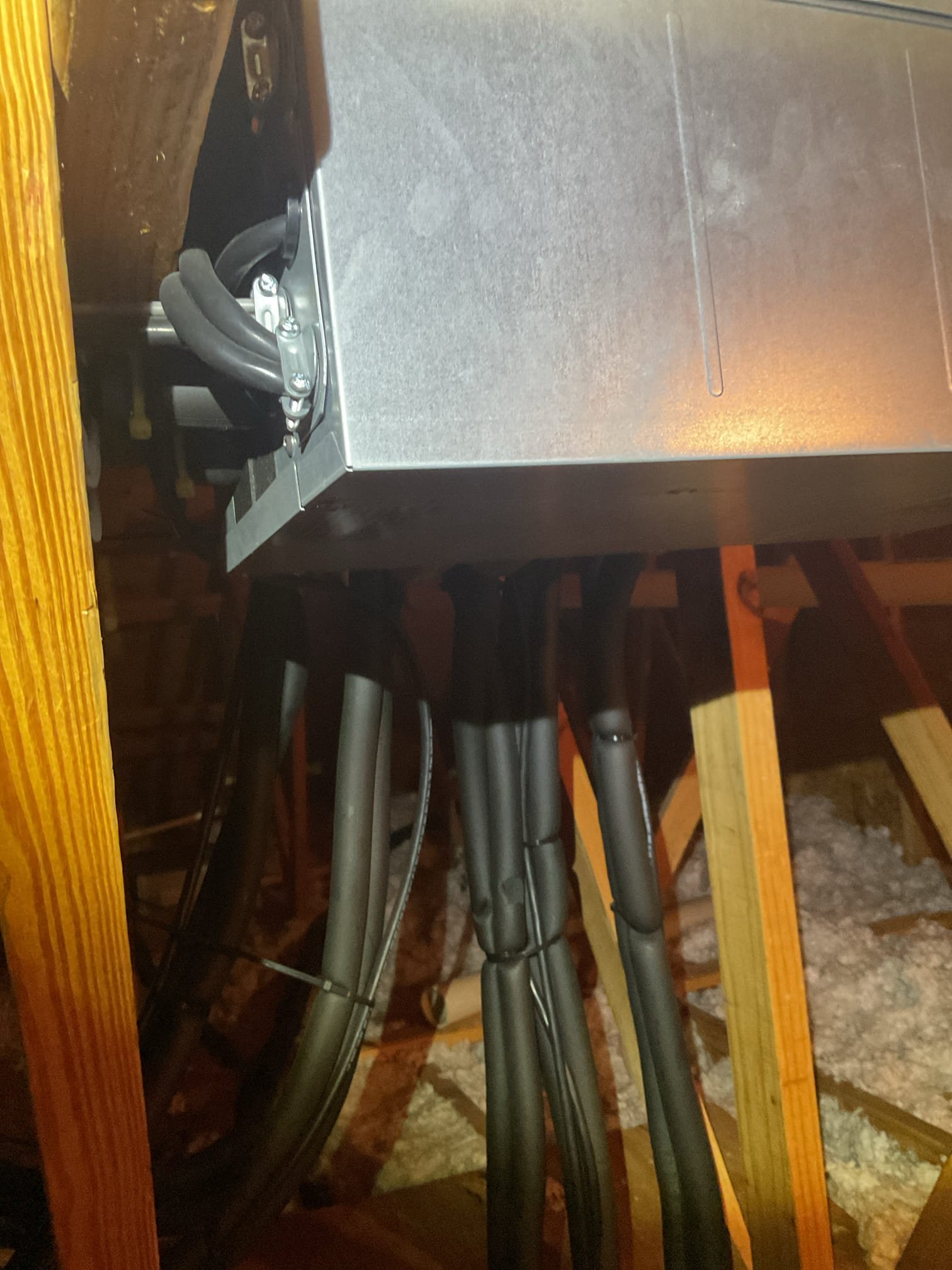 6/30/26 Dan 

I arrived to the customers home to service their 12 yr old Mitsubishi a/c mini split system and their 13 yr old Trane a/c .   I checked the wiring connections and the voltages . I checked and replaced the indoor air filter , filter size is a 413 , the customer takes care of the cassette filters and cleans them . I Inspected the indoor coil and tested the primary drain pan with water and flushed the drain line and cleared at the main unit . I Took indoor temp splits at the return and the supply  and checked the blower motor condition and operation for both . I looked at the outdoor unit wiring connections and voltages . I inspected  the outdoor components and checked my unit pressures by using super heat sub cool method.  Both the systems are currently operational but past normal life expectancy. Replacement of systems is recommended in the near future. I collected for main house renewal and filter replacement for $287.31 and 89.00 check on the mini split. Total due for to