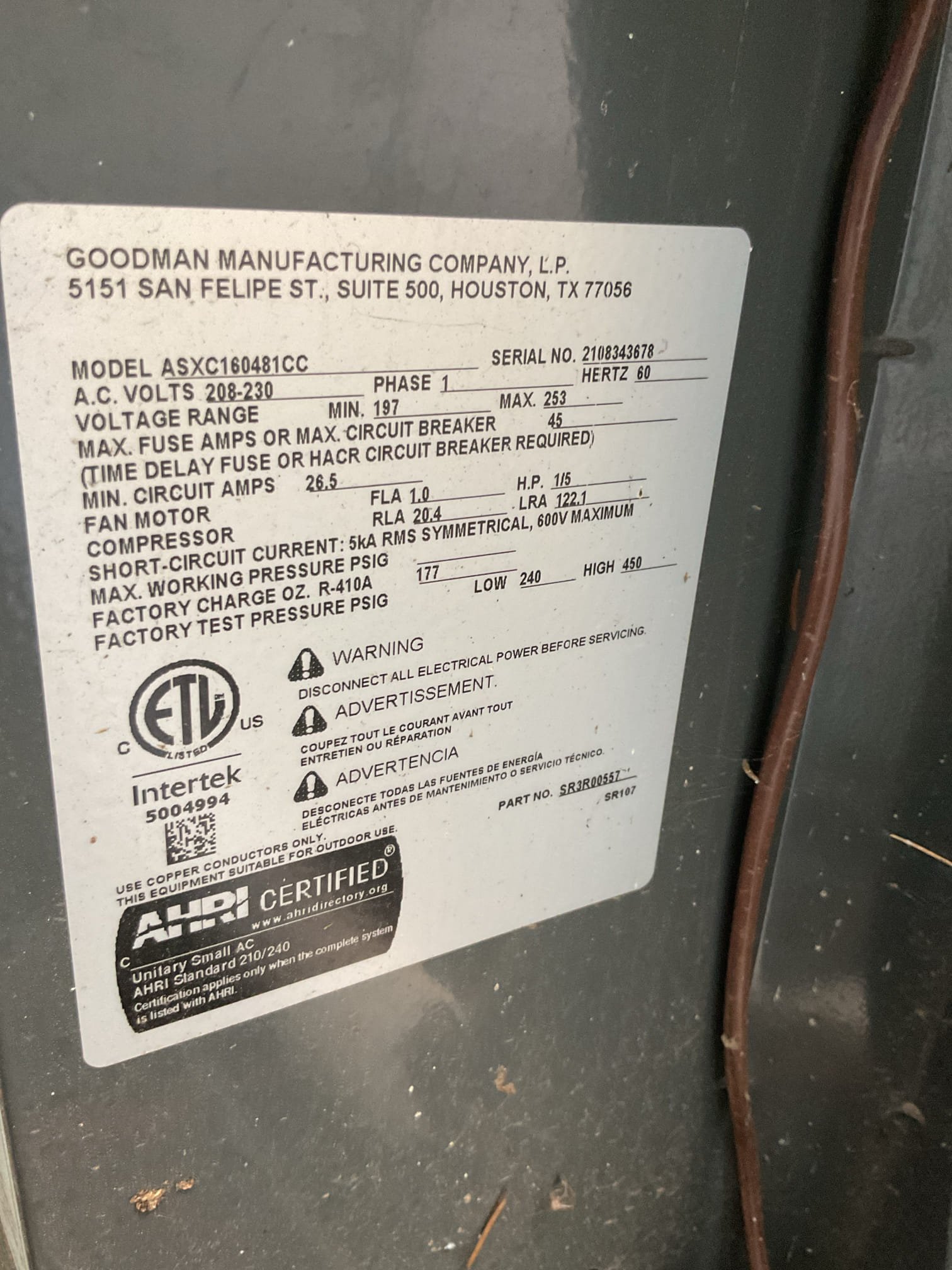 When I arrived homeowners didn’t answer right away. I noticed outdoor unit running and water pouring from drain line behind outdoor unit.
Homeowners greeted me and said they had reset the breakers. There was a delay then system came back on, 
Equipment is 2-stage Amana communicating AC only air handler. 
There are no error codes in history. 
While I was here I cleaned outdoor coil with hose using nearby hose bib.
Cleared EZ trap and flushed drain line.
Temperature split 21°
Refrigerant data 357/150 6°SH 5.7°SH

There was a nuisance communication error that was resolved when homeowners reset breakers. 

Provided estimate for indoor blower motor surge protector. Outdoor unit has a surge protecto.
Provided estimate for AC plan membership

System operating well at this time. 

Charged diagnostic
 