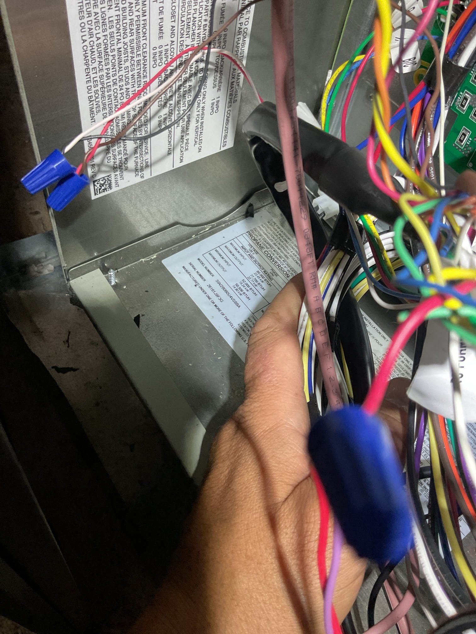 The EIM is needed for 1st floor thermostat because there is a break in the wire between 1st floor thermostat and EWC zoning board. 
Fixed (2) Gas leaks,
The furnace low voltage was never wired in.
Wired in heating low voltage circuit and tested heating in low and hi fire.
Set lo fire gas pressure to 1.9” set hi fire gas pressure to 3.45” Fan speed ArF 1260.
Wrapped EZ trap wirh foam tape.
10° SC, 4° SH Outdoor temperature 74° light rain.

Unfortunately QA fails. Gas leak, low volt wiring issues: outdoor unit not wired in, including safeties that Luis fixed day after install. W1 not wired in, furnace not tested. 

The installers ripped out the Enhance Ion ionizer on the return duct. We need to order an enhance ion and return to install. There were none available today. 1-2 days out. Joe and Kyle are going to order it. 