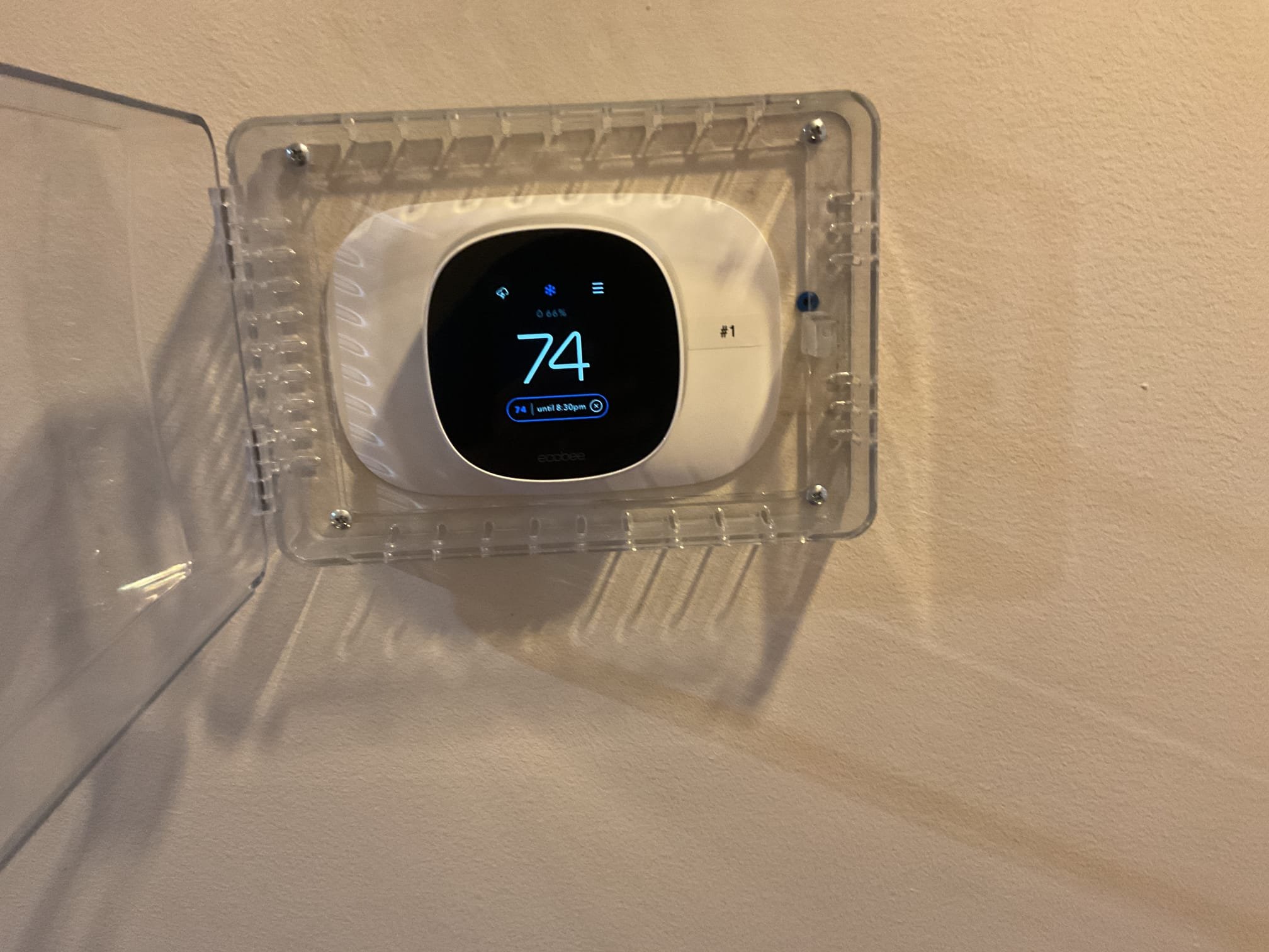 7/9/26. Found ecobee lite thermostat was blank. Removed thermostat from wall plate and found 27v between c&r. Put wiring back together and pushed thermostat back on the wall and the thermostat lite up and the system came on, possibly thermostat was just no seated right. Went up into attic space and checked temperature split, temperature split was 22 degrees. System is working properly at time of service, no charge due to recent installation. Kim has mentioned this happened once before, she will let us know how it goes. 