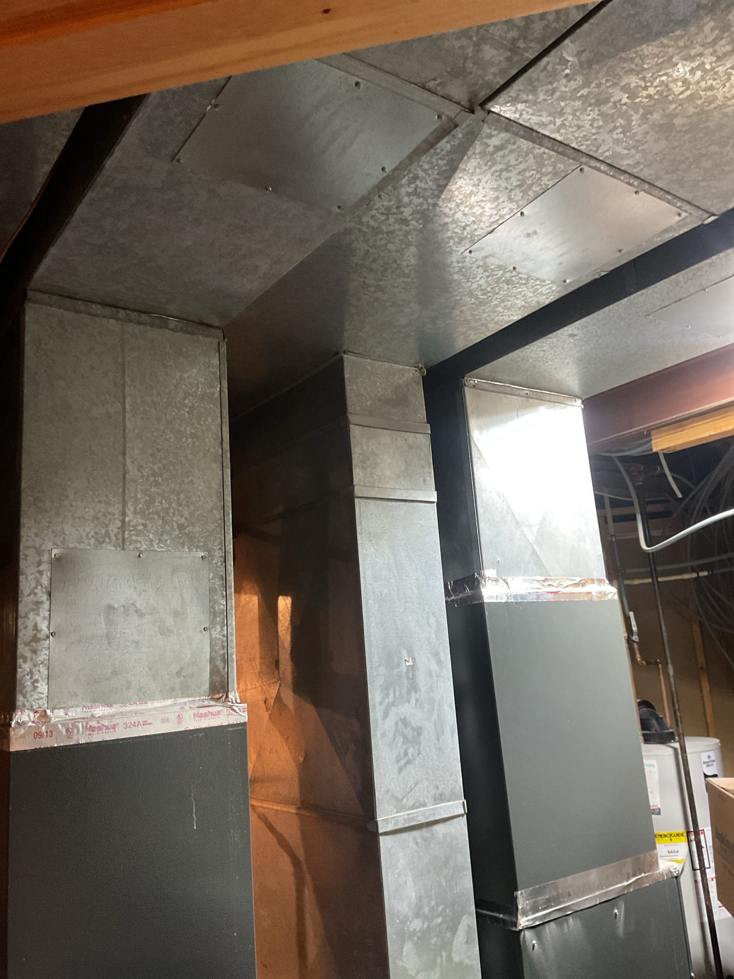 Issue is uninsulated ducts are sweating on top of new drop ceiling tiles. 
Happens on hot days. 

2nd Floor Duct dimensions are 8x24” 
He has tried bubble wrapping it himself. It only sags.
Ideally the  cuz drop ceiling needs to be removed or taken apart enough to be able wrap what sections we can.

Relative humidity was 62% measured by my psychrometer. 
I encouraged him to use his plug in dehumidifier but set to 50% or 55%. Which will help. 

Also replaced dirty 16x20x1 filter. I offered to do AC tune up, He has another company doing the AC tune up soon. 

I took as many photos as I could. I recommend site visit from management to give quote for wrapping ducts and installing dehumidifier.
