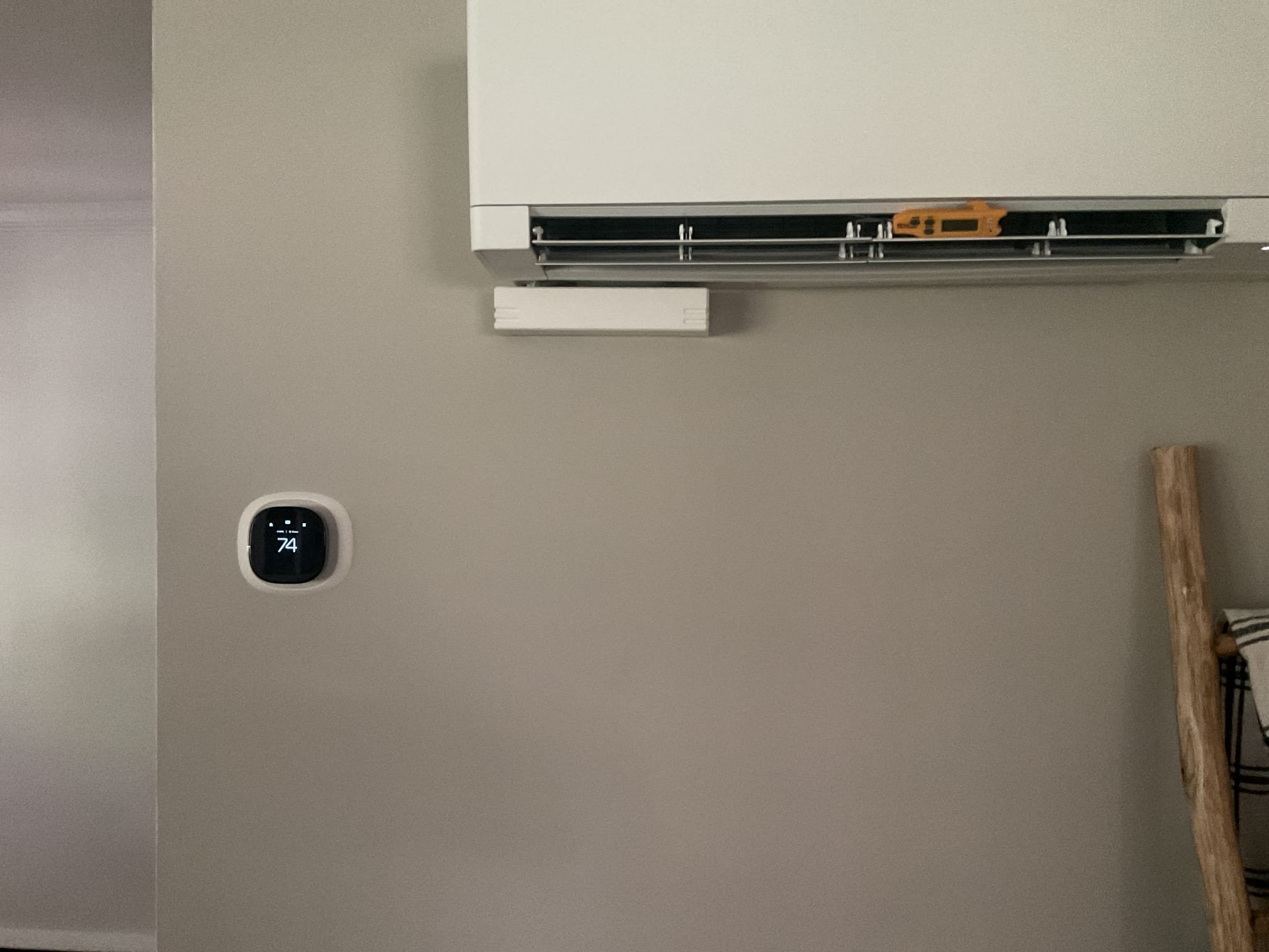 7/10/26. Took apart air handler and removed faulty leak sensor. Installed new leak sensor. Put air handler back together and checked temperature splits. Temperature split a ducted air handler was 18 degrees. R454 b pressures were 412/104. System is working properly at time of service. 