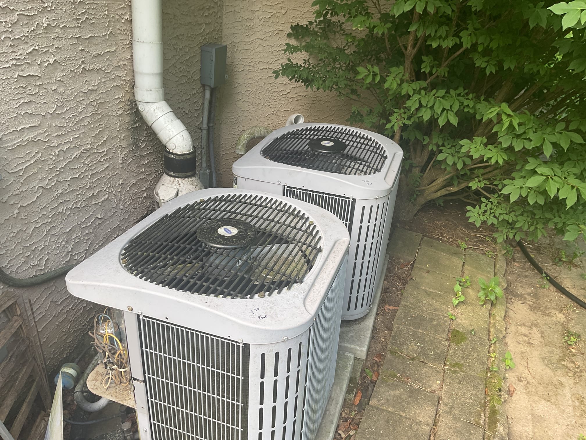 7/13/26. Performed precision a/c tune up on (2) Carrier a/cs from 2006. When I arrived they informed me that the 2nd floor system was not working properly. They installed a new thermostat because the old thermostat kept going blank. The 2 nd floor system had refrigerant added in 2025. Went up in attic and found it also has a short blowing the 3amp fuse. Recommend to Victoria to replace the gas furnace a/c for the 2nd floor, way to many issues to repair. Set up appointment to have someone come out today. 1st floor system. Replaced 16x25x1 air filter. Checked all electrical connections and components. Blew out condensation drain. Checked temperature splits. Checked refrigerant pressures and temperatures. A/c is working at time of service on 1st floor. 