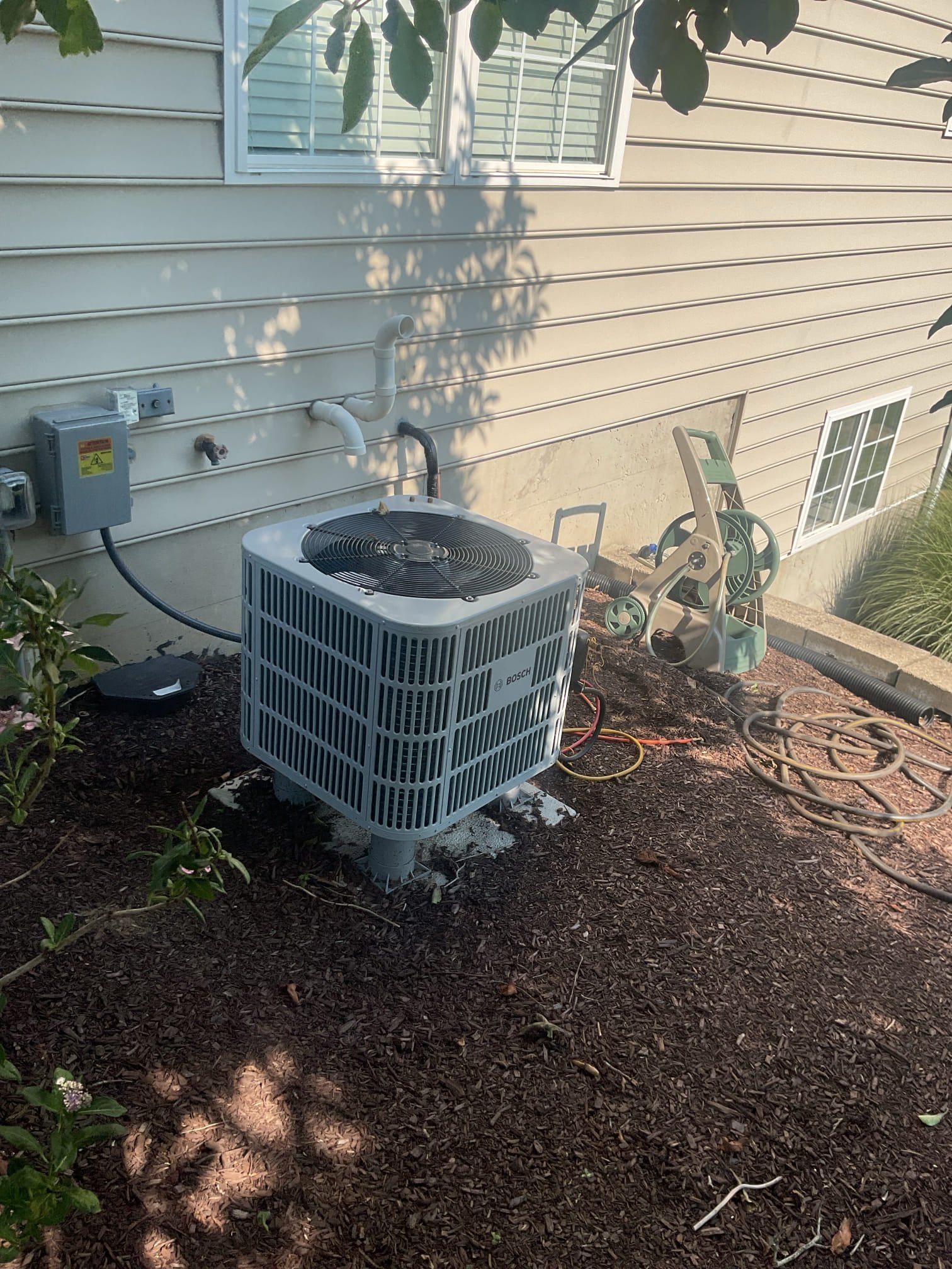 Completed AC tune up for 3 Ton Bosch inverted
Bosch heat pump and coil 6 months old 
Carrier gas furnace from 2016

20x25x4 filter ok
Indoor and outdoor coils in good condition 
Inspected wiring, controls, electric motors and components; left estimates for surge protector for furnace; new heat pump has power monitor and surge protector 
Measured temperature split and static pressure; dropped cooling fan speed to Blue based on capacity and static pressure
Inspected drains; cleared EZ trap, system would benefit from a wet switch: water safety that sits on floor and will shut equipment down if leak is detected

Assessed refrigerant charge checked pressures. Good 

AC system operating well at this time. 
