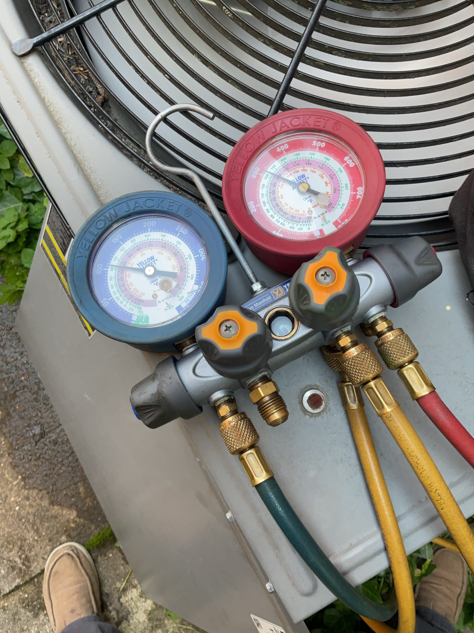 7/14/26 Dan 

I arrived to the customers home to service their 20 yr old space pak a/c system and their 4 yr old space pak system. I checked the wiring connections and the voltages on both systems . I checked and replaced the indoor air filters for both systems the filter size is 16x25x4 for both supplied. I Inspected both indoor coils and tested the primary drain pan and cleared and tested the drains . I flushed the drains with water to tested the trap and the pump. I Took indoor temp splits at the return and the supply on both systems ,  and checked the blower motor amperage draws. I looked at the outdoor units and the  wiring connections and voltages . I inspected  the outdoor components and checked my unit pressures by using super heat sub cool method.  Everything is working fine at this time of service for both systems. 

1st floor system has rust in the primary pan and could potentially leak in the near future, and the outdoor coil is degrading from ware . Found dual capacitor wa