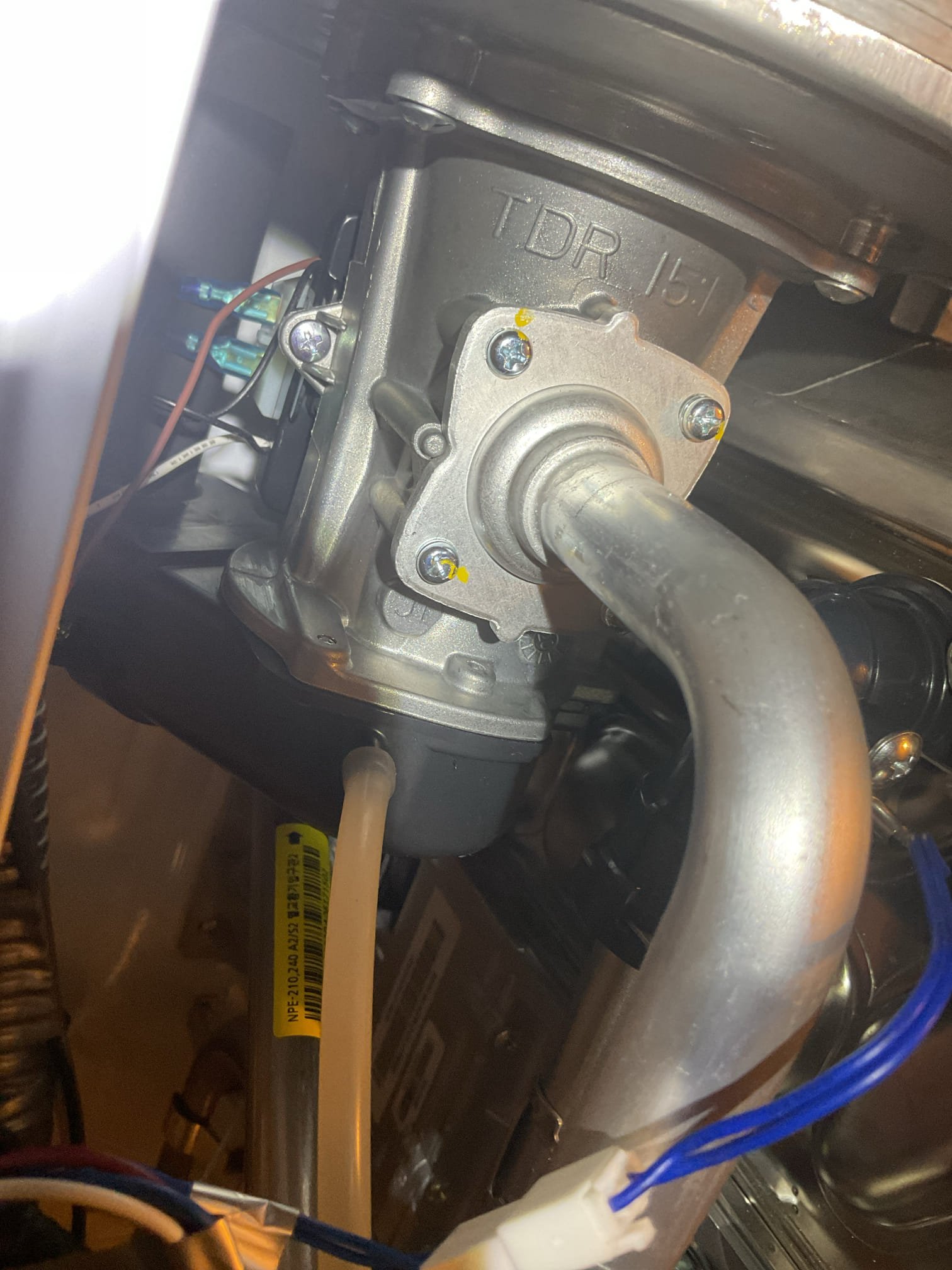 Luis 7-15-26

• Replace combustion blower and air venturi
Test system operation ok. During today’s repair I noticed one of the screws on manifold is stripped (going into Venturi) next time we work on gas side we will need all four new screws. 