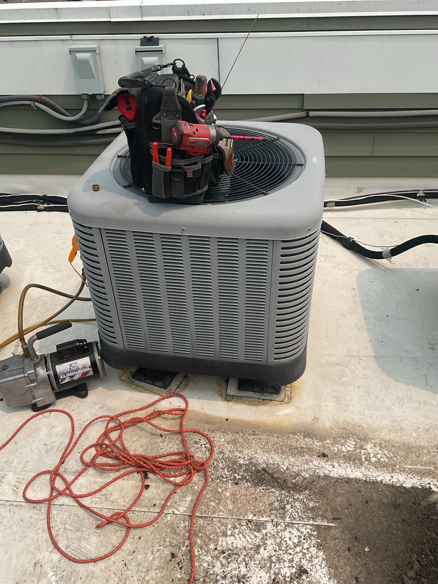 7/16/26. Pulled refrigarant charge back into outdoor unit. Replaced billow filter drier and indoor txv. Pressure tested at 250 psi nitrogen. Vacuumed down system below 500 microns. Released charge back into the system and tested operation. 410a refrigerant pressures were 353/119 with 4.1 subcooling. Checked temperature split it was 19 degrees, a/c is working properly at time of service. 